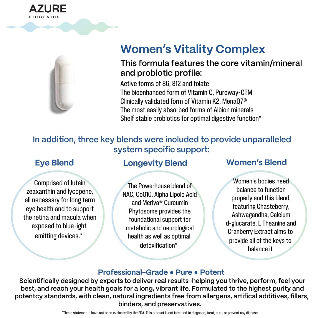 Azure Biogenics All-in-One Multivitamin for Women, Minerals & Probiotics Capsule 90 Count