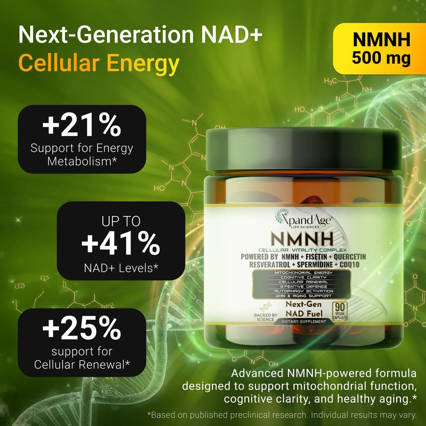 XpandAge Life Sciences NMNH 500mg NMN Alternative Capsules 90