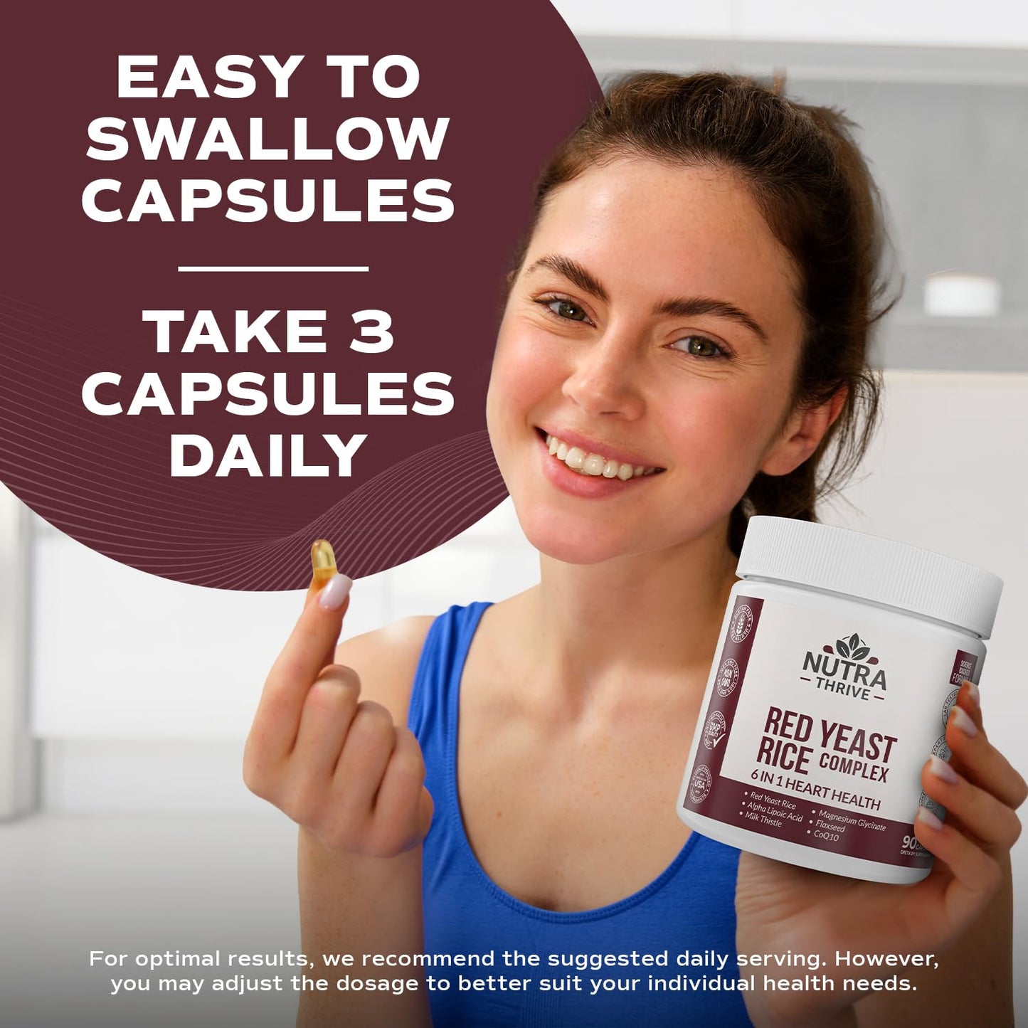 Nutrathrive Red Yeast Rice Complex 6 in 1 with CoQ10, Magnesium Glycinate, ALA, Flaxseed & Milk Thistle Daily Support, 60 Capsules