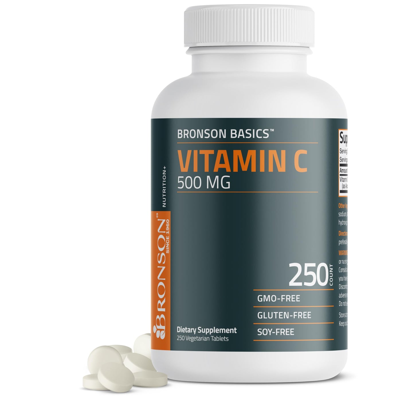 Bronson Vitamin C 500 mg Tablets, Non-GMO, 250 Vegetarian Tablets