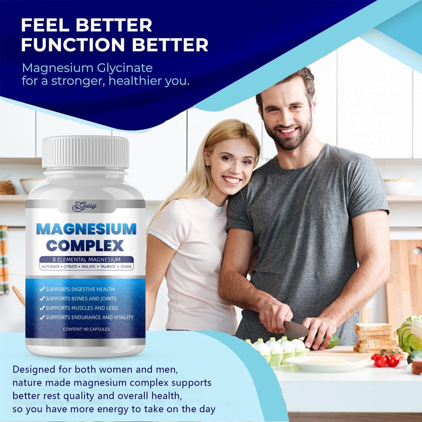 Guliqi Magnesium Complex 8-Elemental Magnesium 1000mg, 90 Capsules