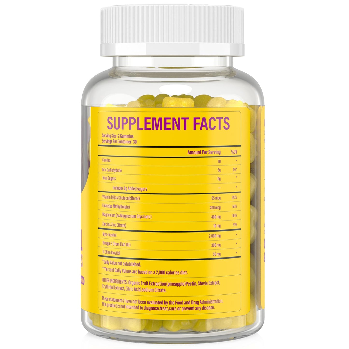 Lazpowfi Myo-Inositol & D-Chiro Inositol Inositol Gummies with Vitamin D3, Magnesium Glycinate, Omega-3, Folate & Zinc, 40:1 Ratio, 60 Gummies