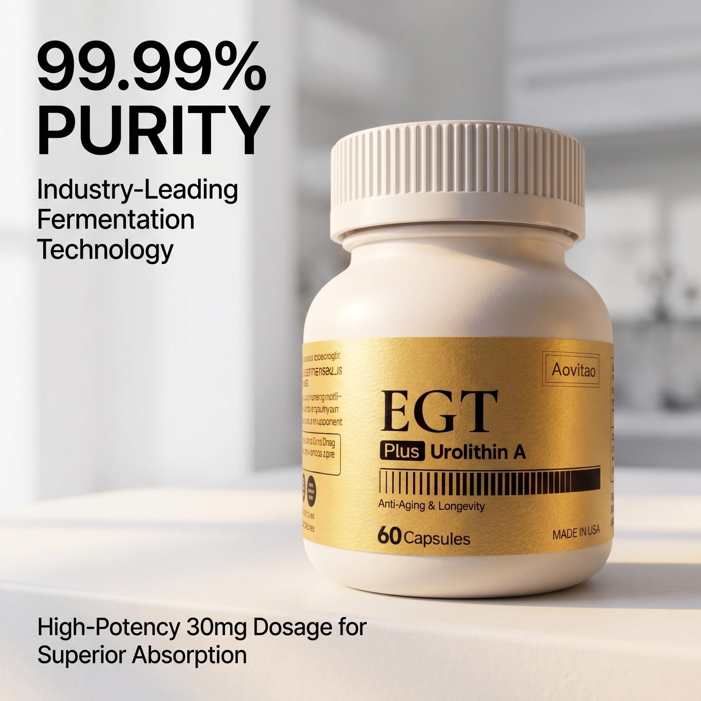 AOVITAO L-Ergothioneine Supplement 30mg per Capsule, 60 Count