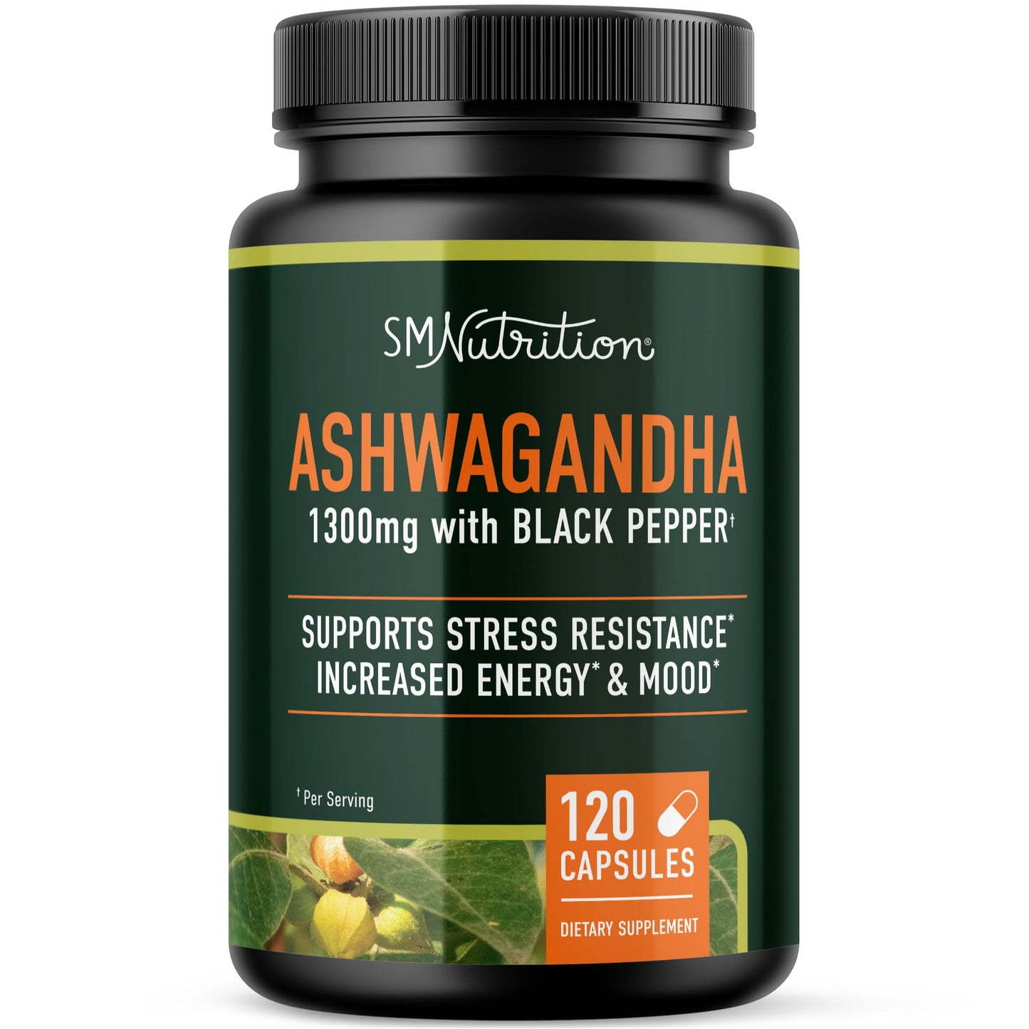 SMNutrition Ashwagandha Supplement 1300mg, Stress Resistance & Energy, High Absorption Capsule, 120 Capsules