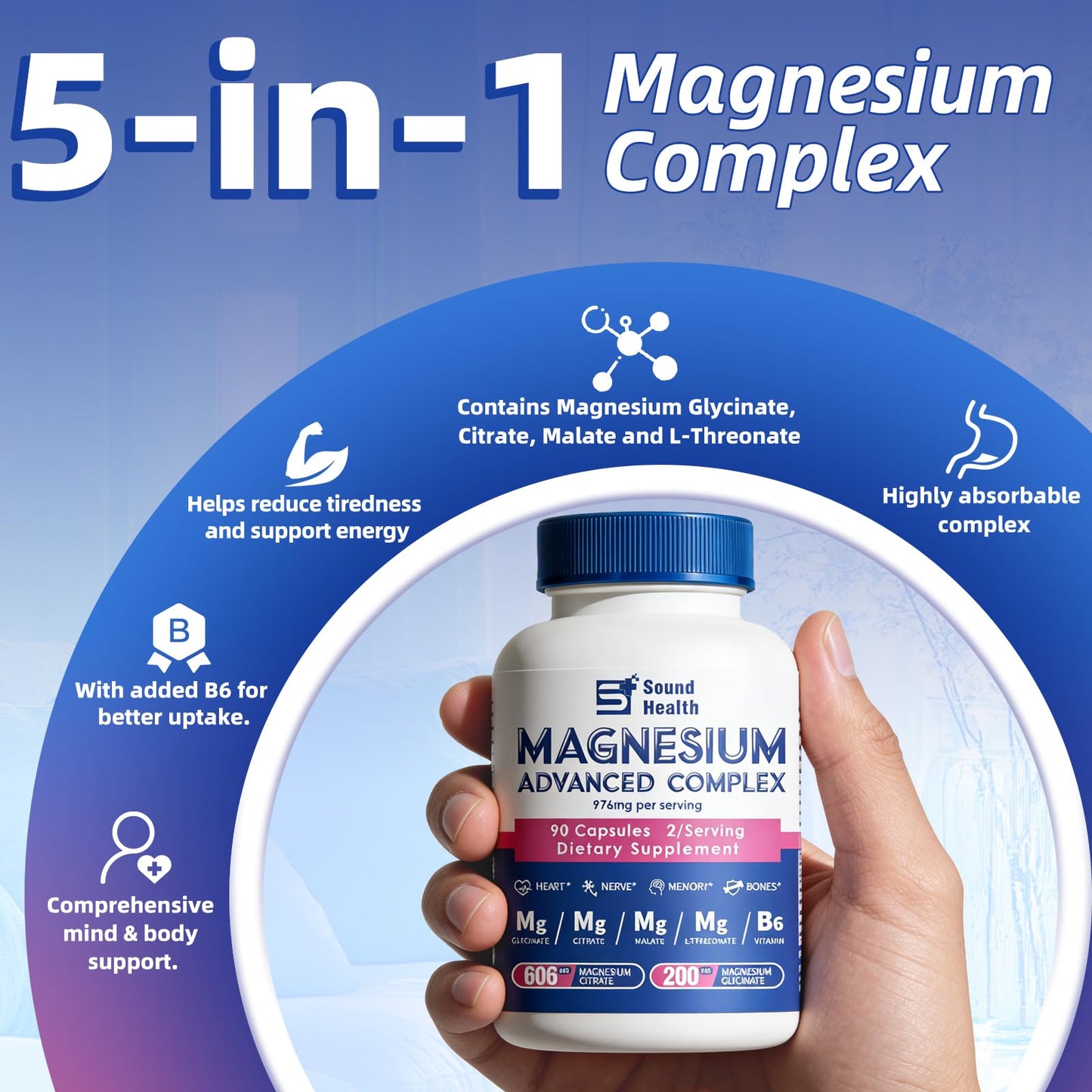 DailyWhole 5 in 1 Magnesium Advanced Complex 976mg Capsule, 90 Vegan Capsules