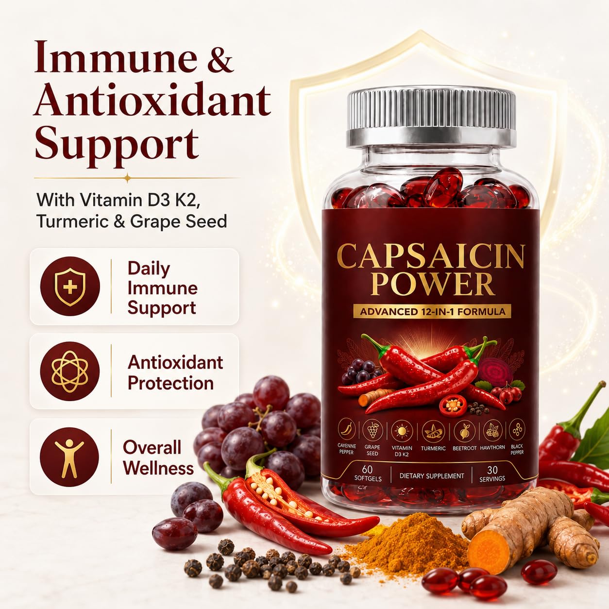 GXSAE Capsaicin Power Cayenne Pepper Softgels 1 Count