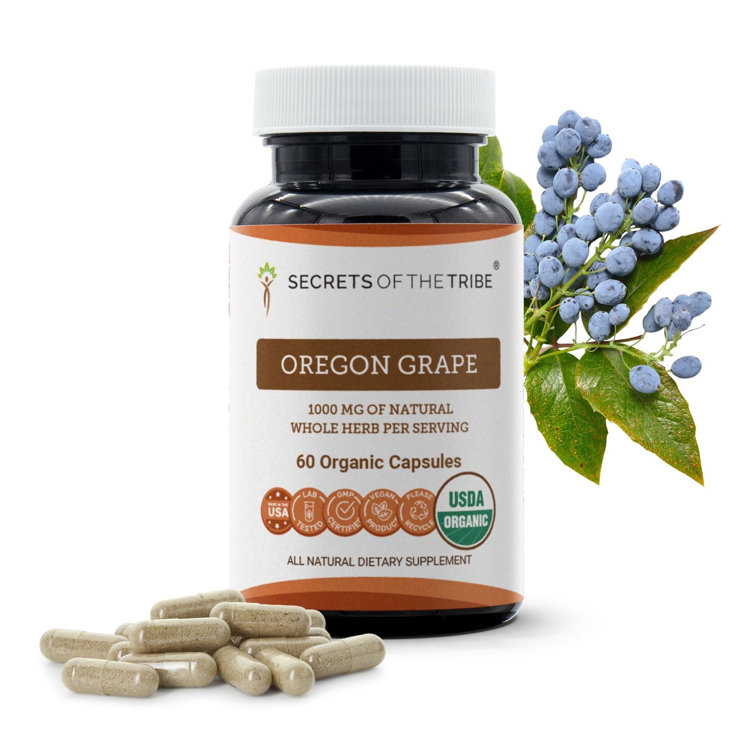 Secrets of the Tribe Oregon Grape Capsules, 60 Count