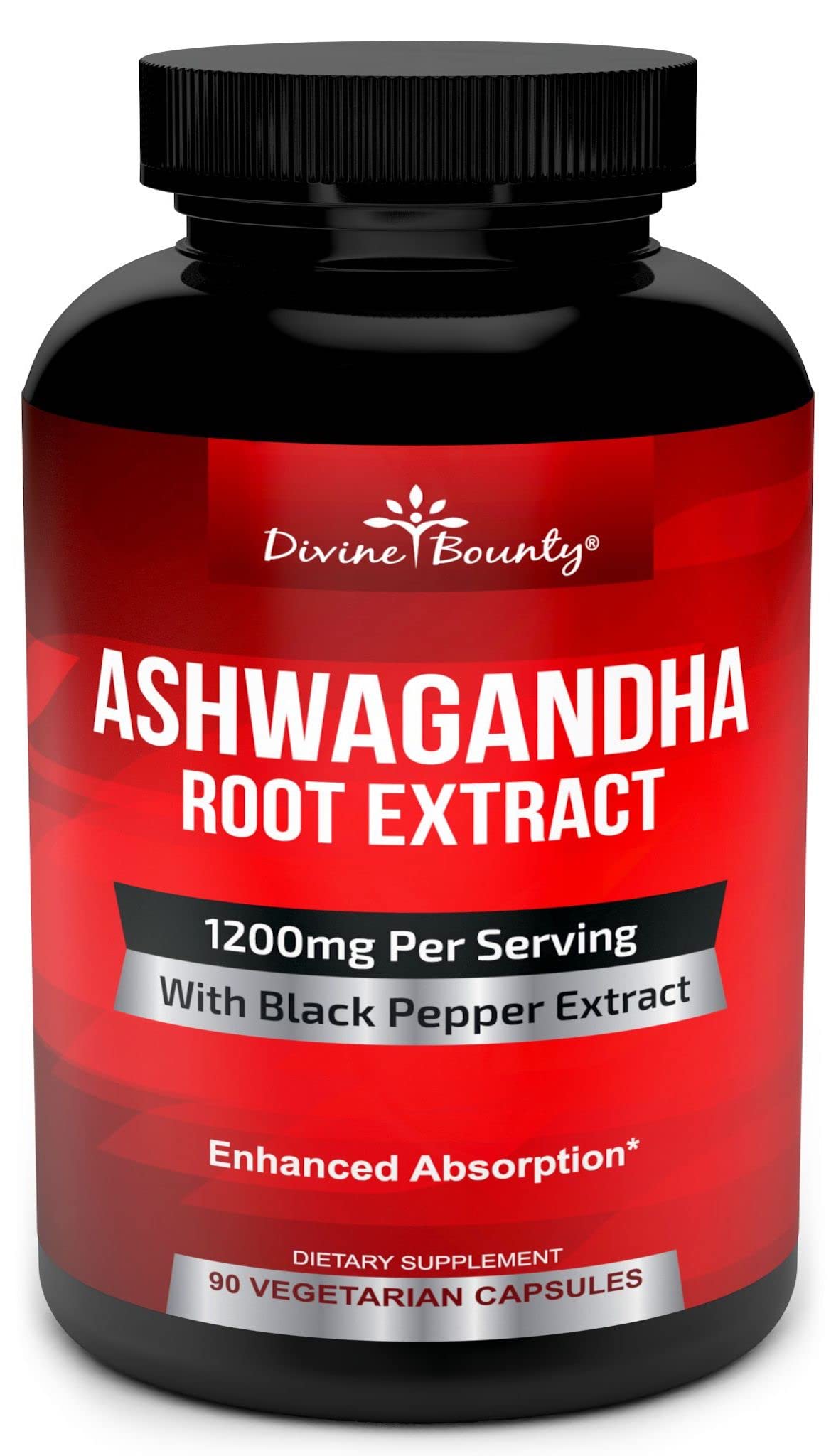 Divine Bounty Ashwagandha Capsules, 1200mg & Black Pepper Extract, 90 Count