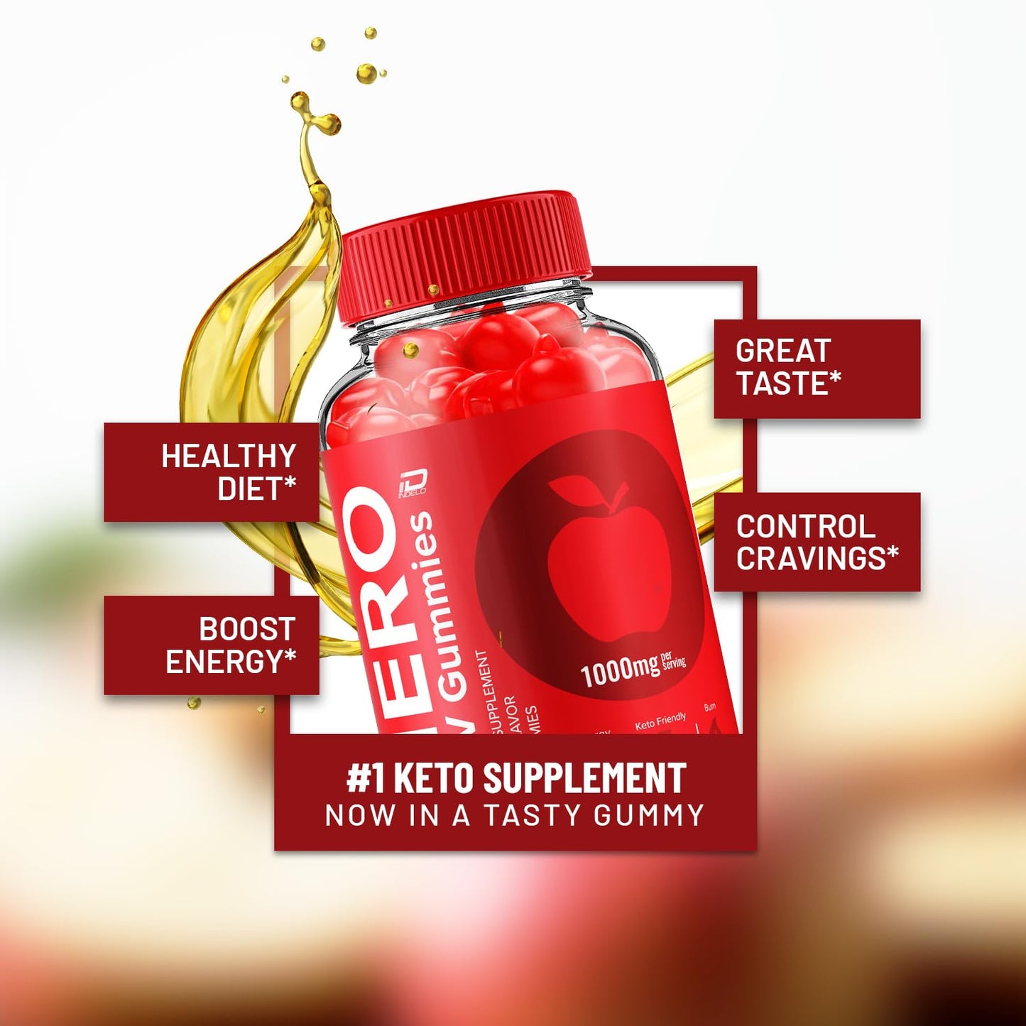 Indelo Hero ACV Gummies with Vitamin B12, Apple Cider Vinegar 1000mg, Weight Management, 120 Gummies