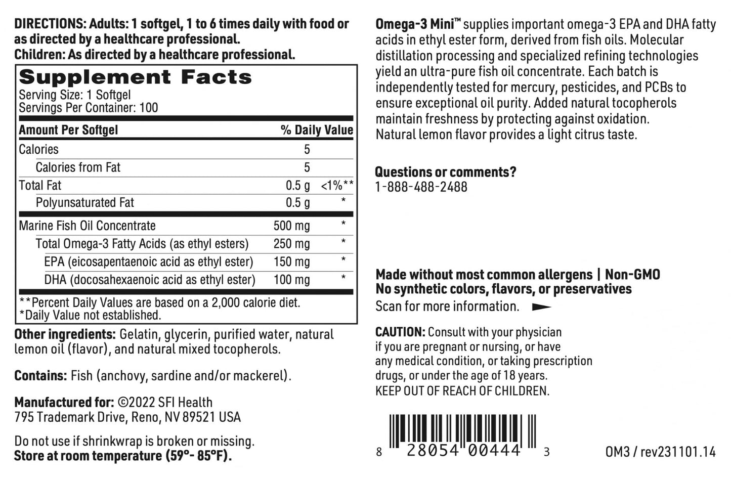 SFI Health Omega-3 Mini Softgels, 100 Count