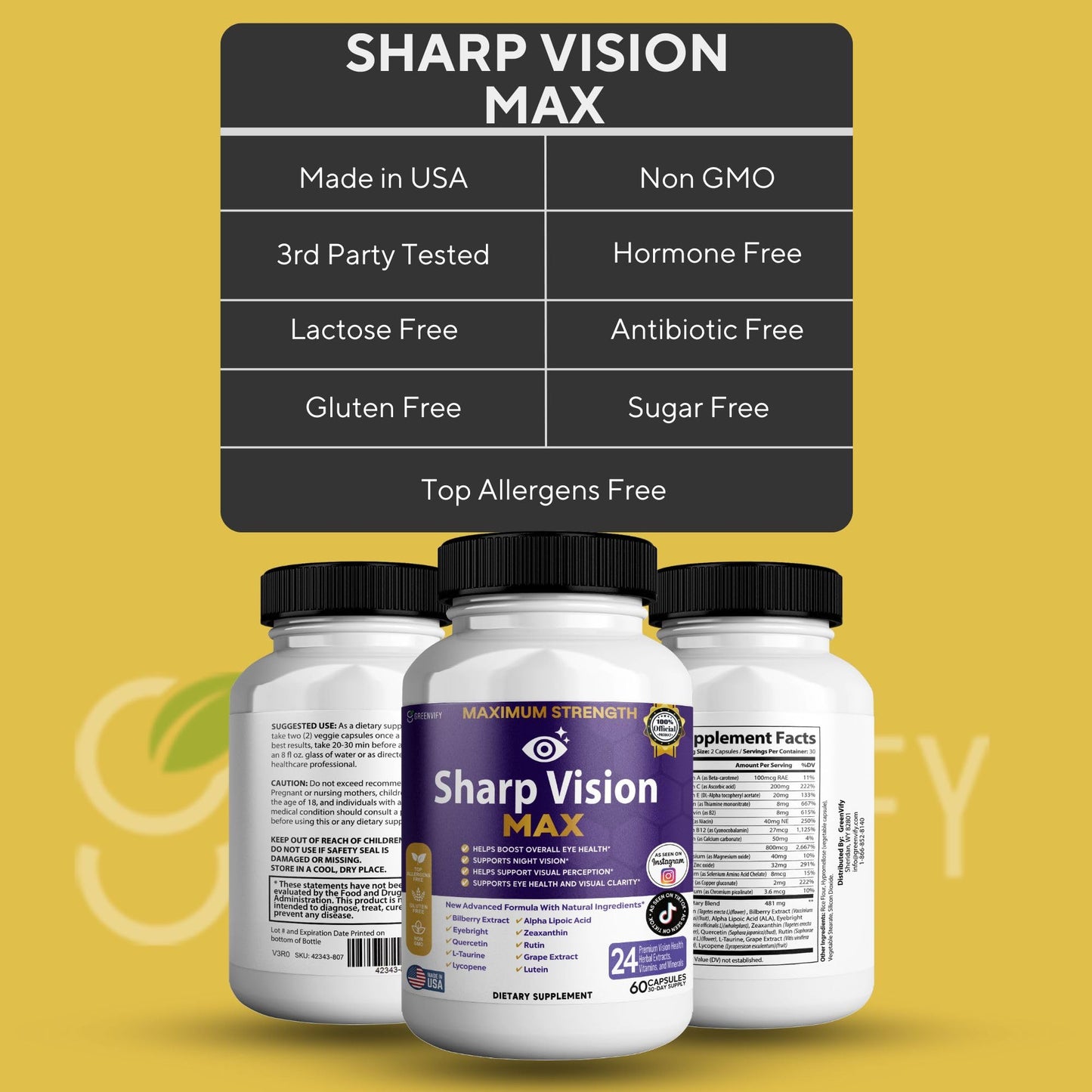 GREENVIFY Sharp Vision Max Eye Health Supplement Capsule, 60 Count