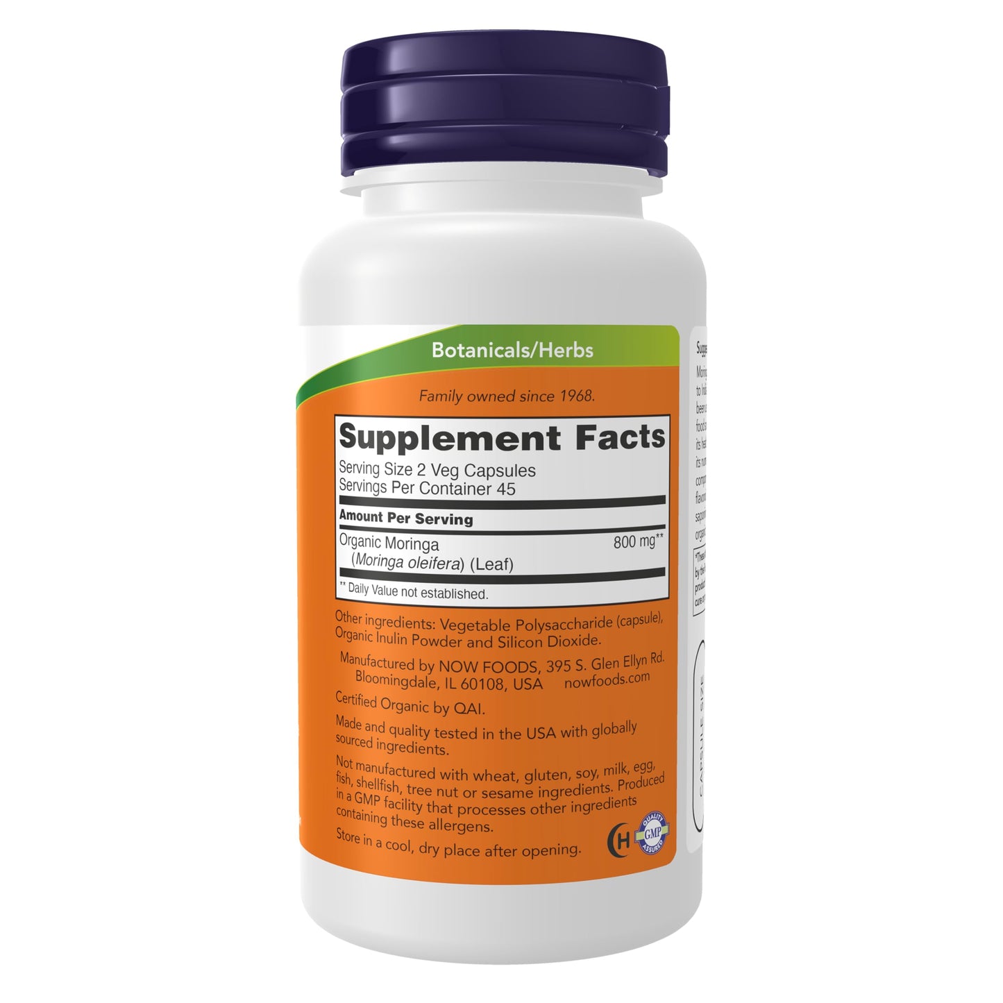 NOW Foods Moringa Leaf Green Super Herb Veg Capsules, 90 Count