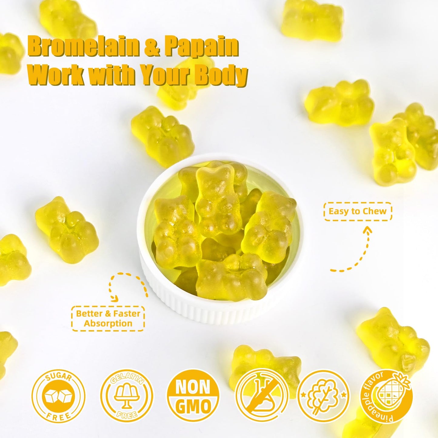 Wellcatcher Gut Health Gummies, Bromelain Papain Enzyme & Butyrate Gummies, 120 Count