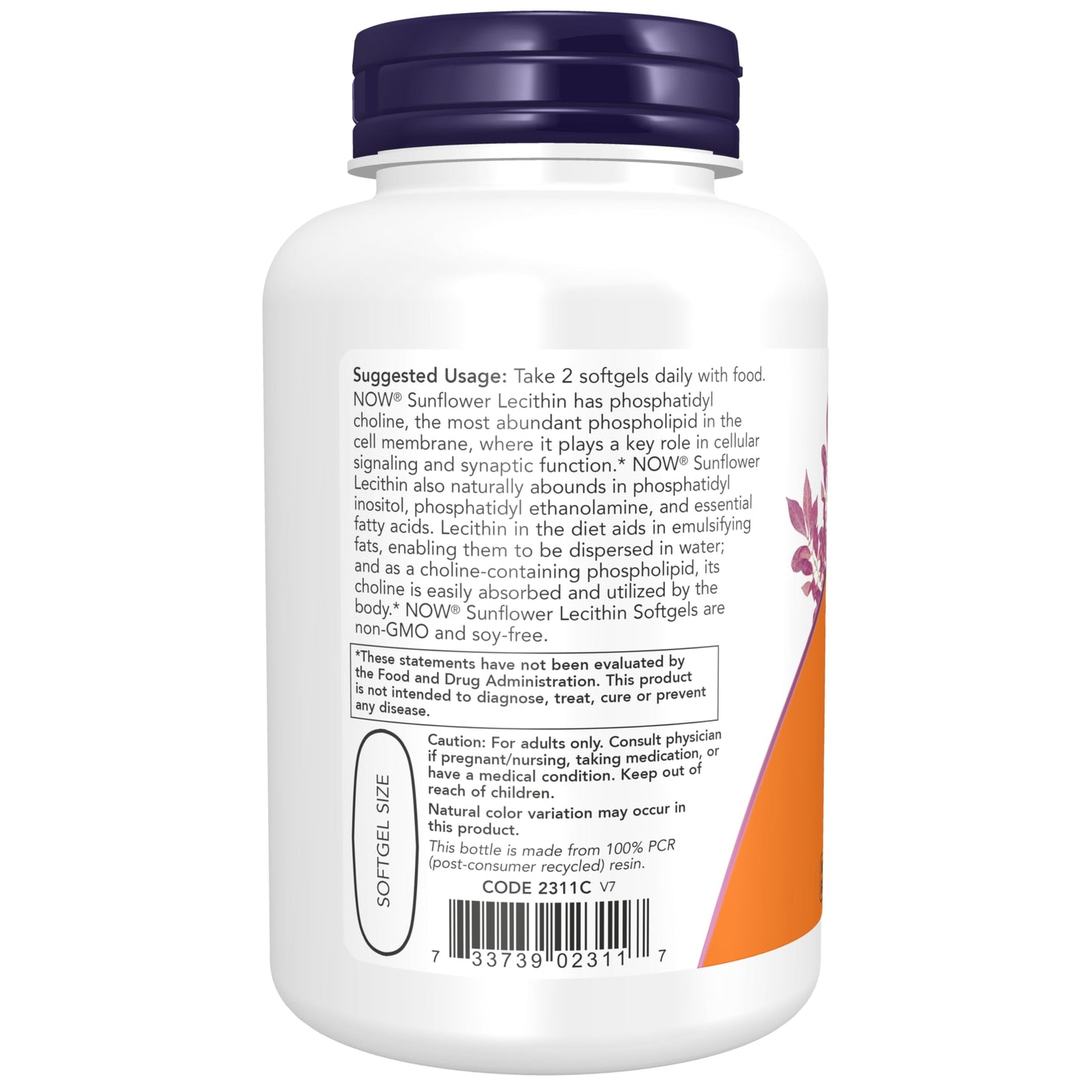 NOW Foods Sunflower Lecithin 1200mg Softgel 100 Count