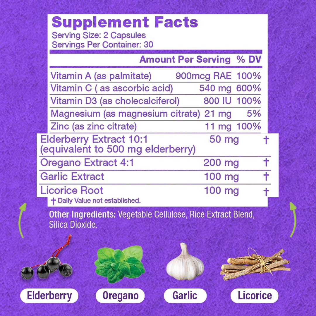 Hybrid Sambucus Elderberry Immune Support Supplement Capsule, 60 Count