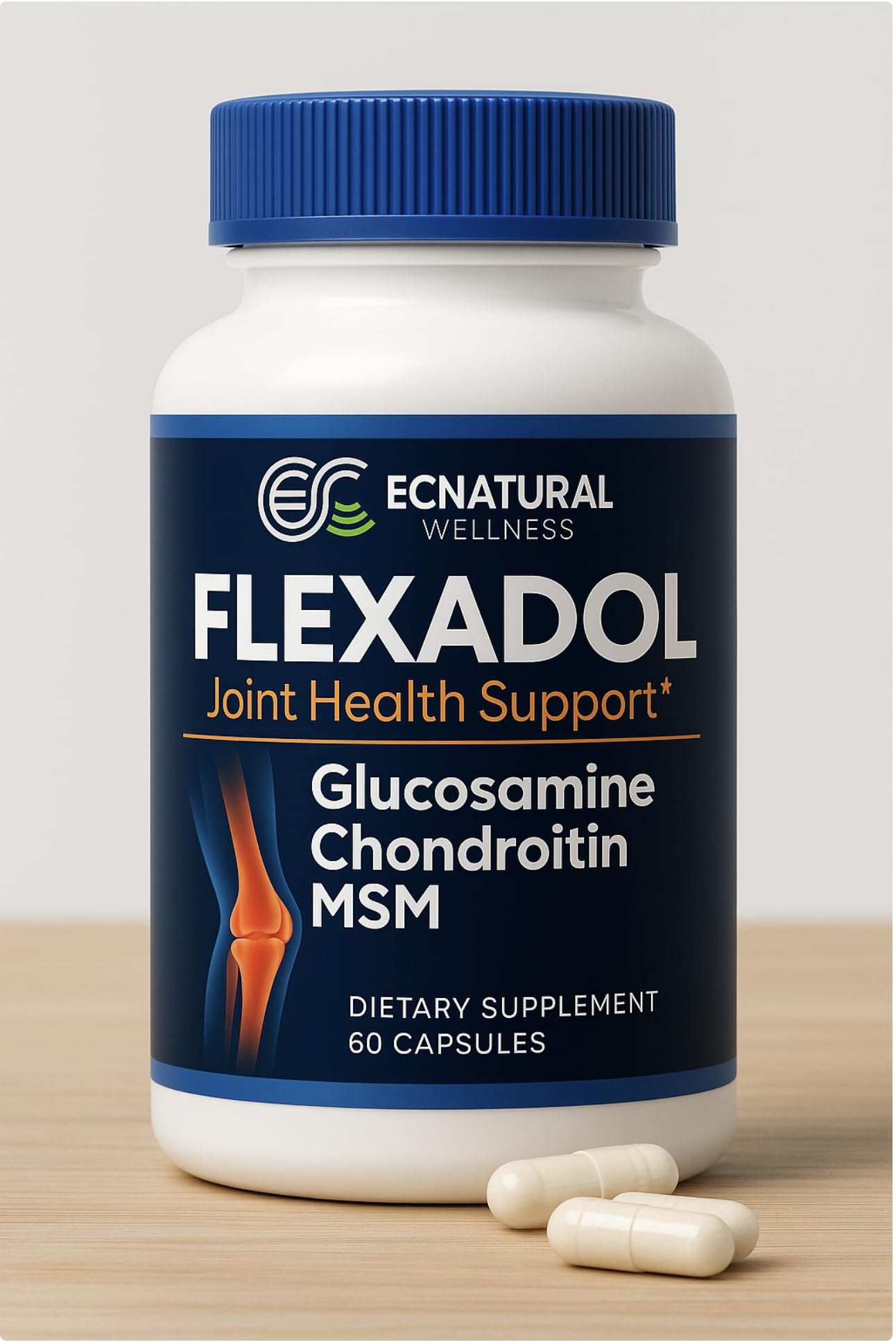 Generic FLEXADOL Glucosamine Chondroitin MSM General Joint Support Mobility & Flexibility Focus Daily Routine Companion 60 Capsules