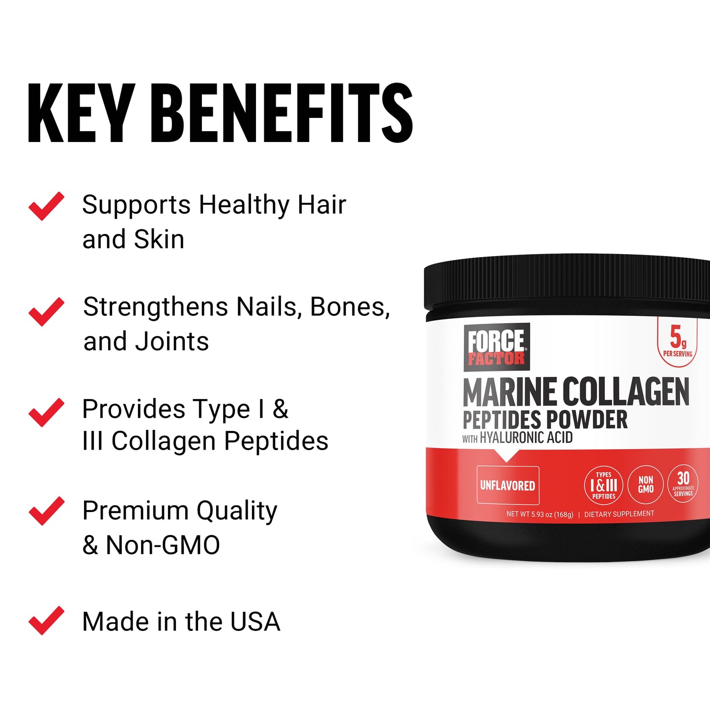 Force Factor Marine Collagen Powder 5.93 Ounce