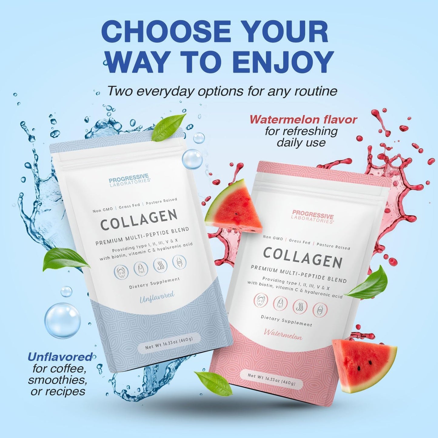 Progressive Laboratories Multi Collagen Peptides Powder – Types I, II, III, V & X with Biotin, Vitamin C & Hyaluronic Acid – Grass-Fed, Non-GMO, Unflavored Collagen Powder Supplement for Skin, Hair, Nails & Joint Support, 16.23