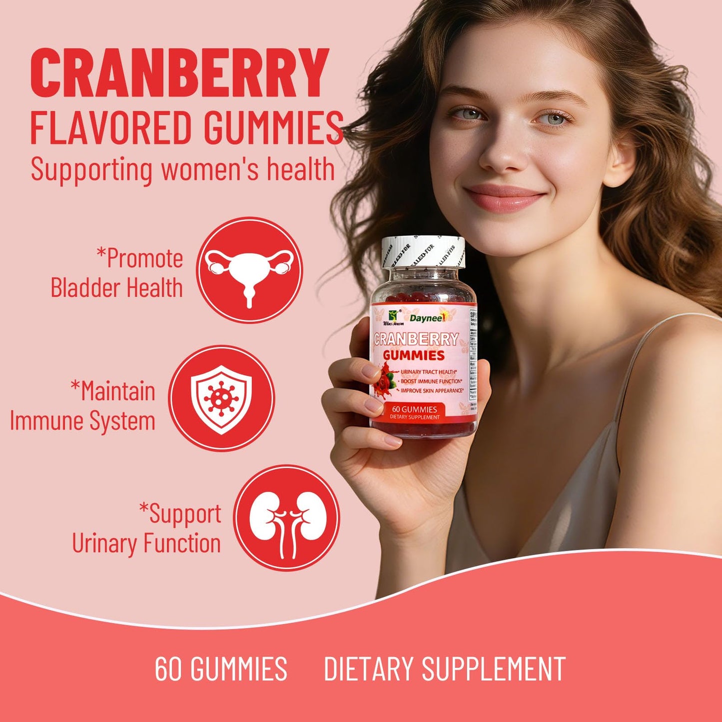 Wins Town Cranberry Gummies for Women 500mg, 60 Count