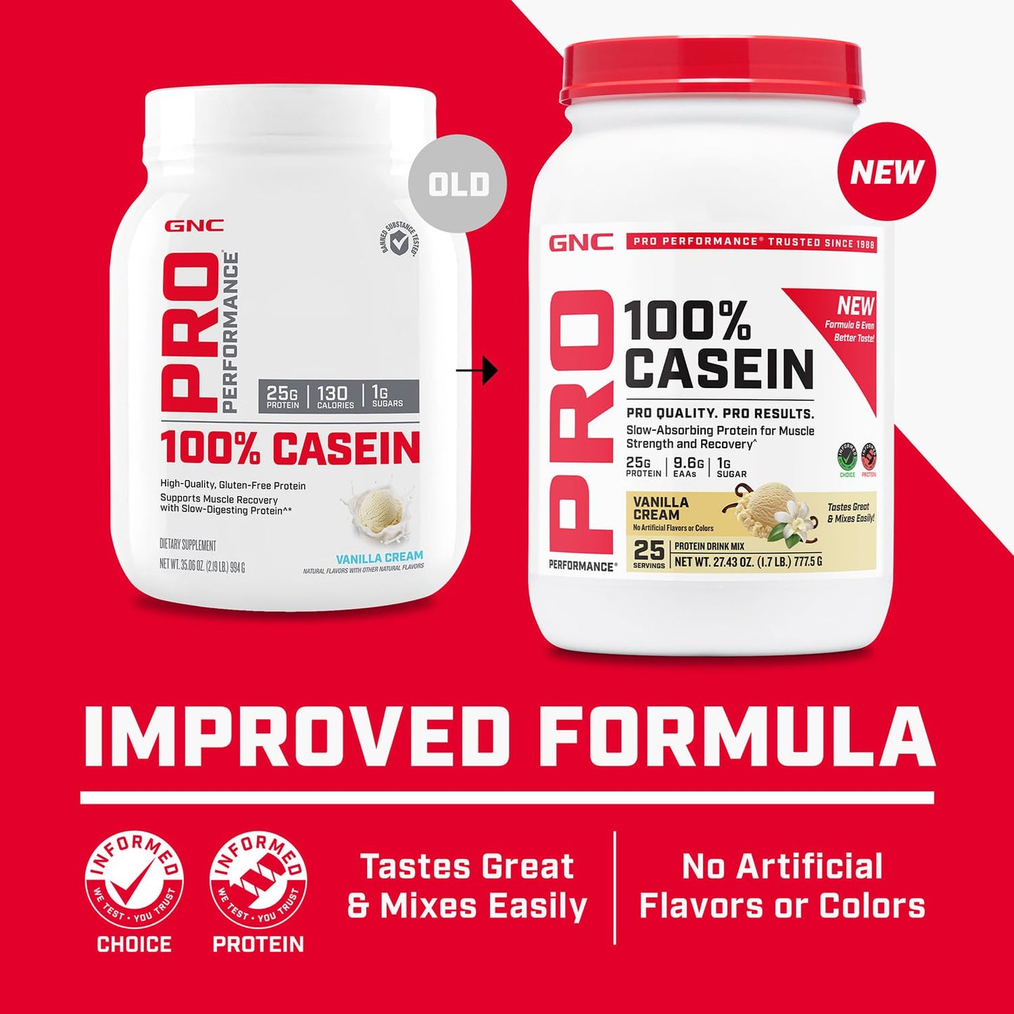 GNC Pro Performance 100% Casein Protein Powder, Vanilla Cream, 28 Servings