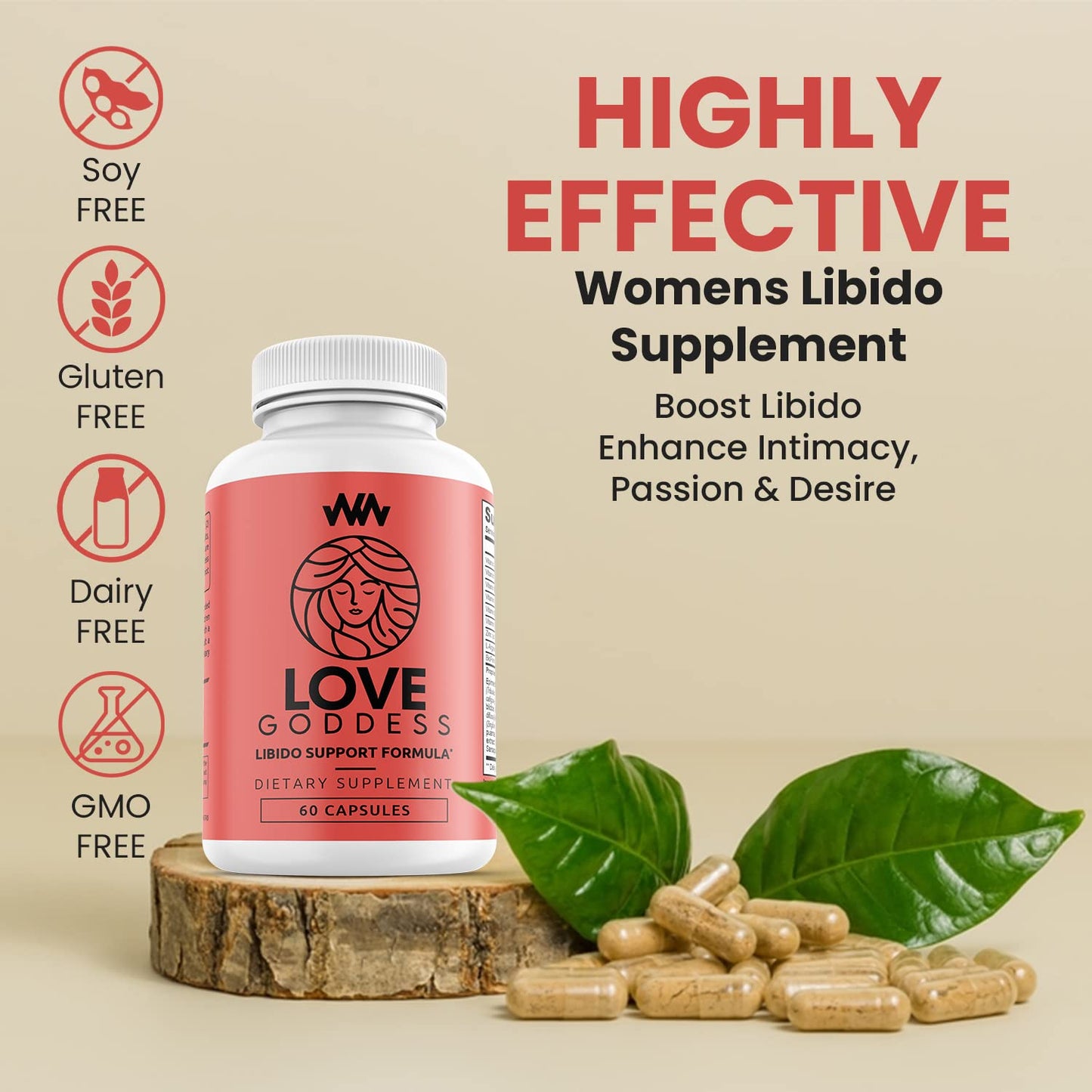 Warped Wellness Love Goddess Miura Puama for Female Specific Arousal Capsules 60 Count