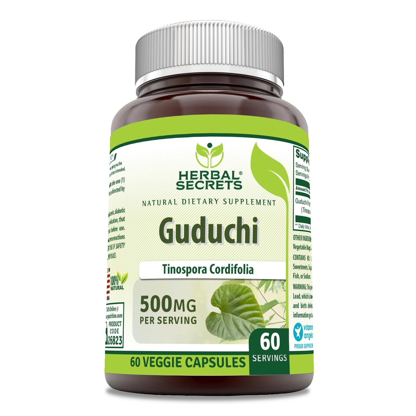 Herbal Secrets Guduchi (Tinospora Cordifolia) Supplement Veggie Capsules, 60 Count