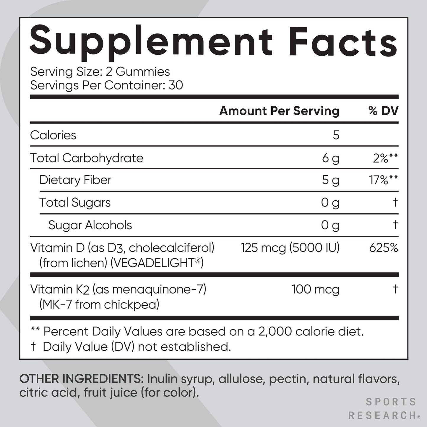 Sports Research Vegan Vitamin D3 + K2 Sugar-Free Gummies, Gummy, 60