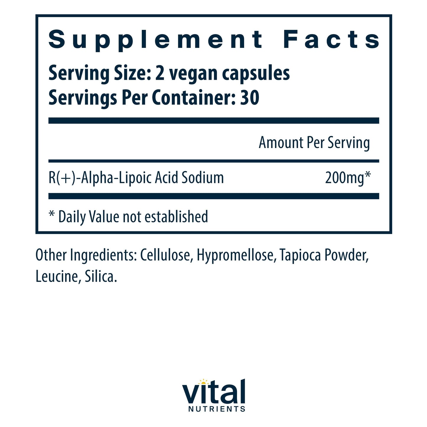 Vital Nutrients R-Lipoic Acid Active Alpha-Lipoic Acid Antioxidant Capsules, 60 Count