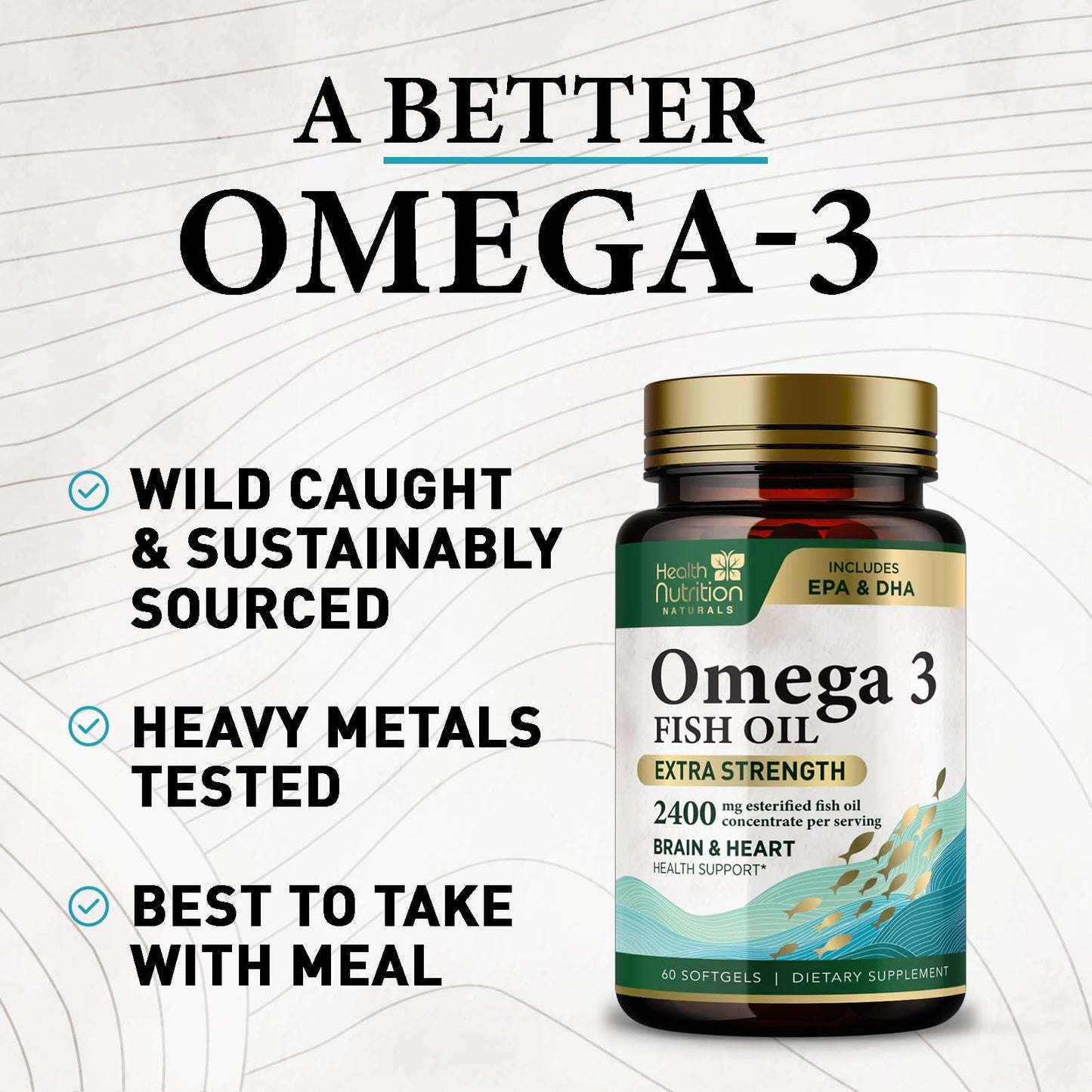 Health Nutrition Naturals Omega 3 Fish Oil Softgels 60 Count