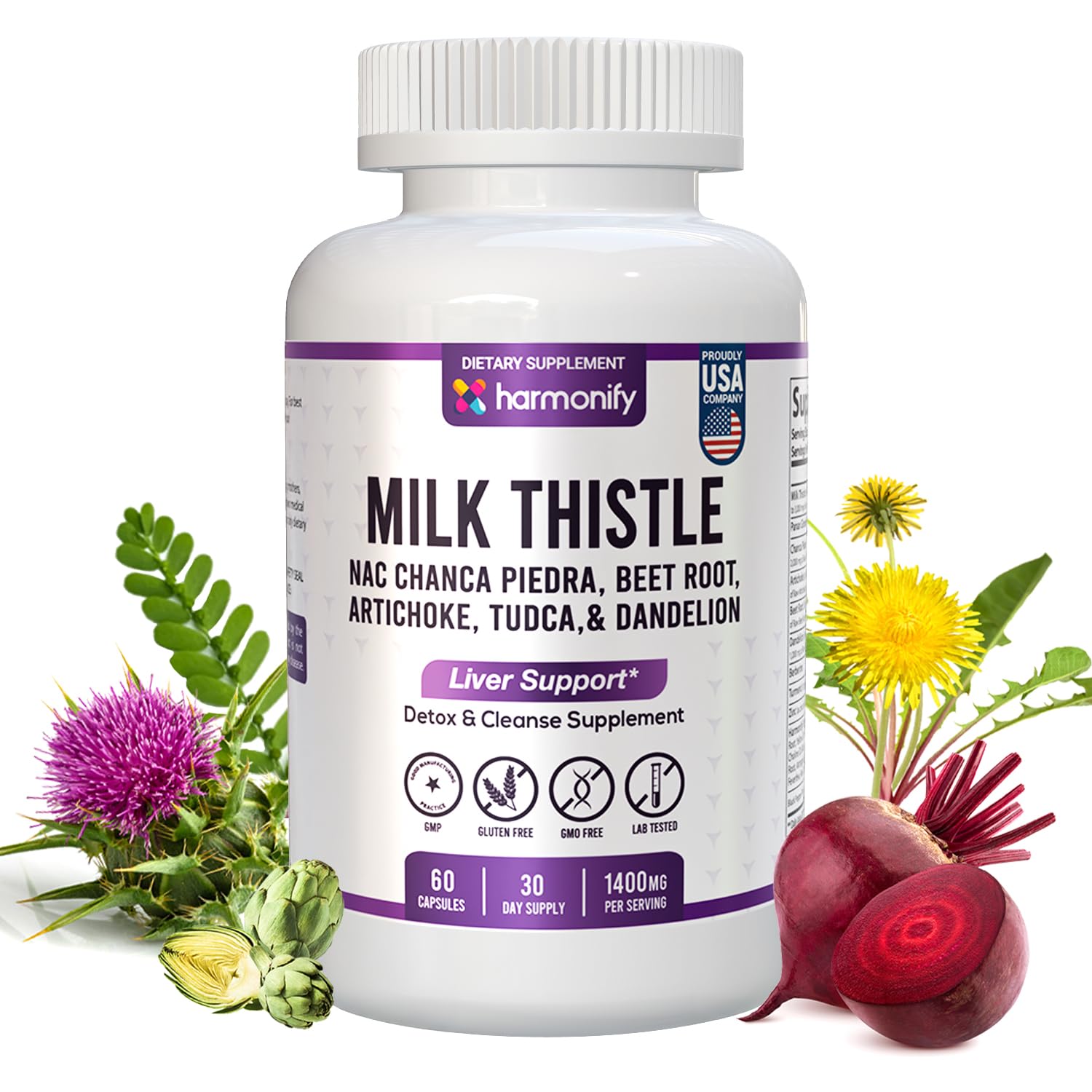 HARMONIFY Milk Thistle Berberine Turmeric Detox & Cleanse & Repair Supplement Capsule 60 Count