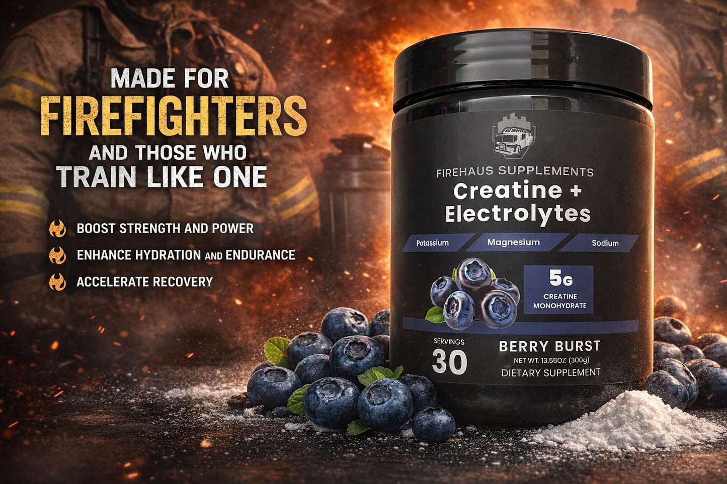 FireHaus Supplements Creatine + Electrolytes Powder 13.58 oz