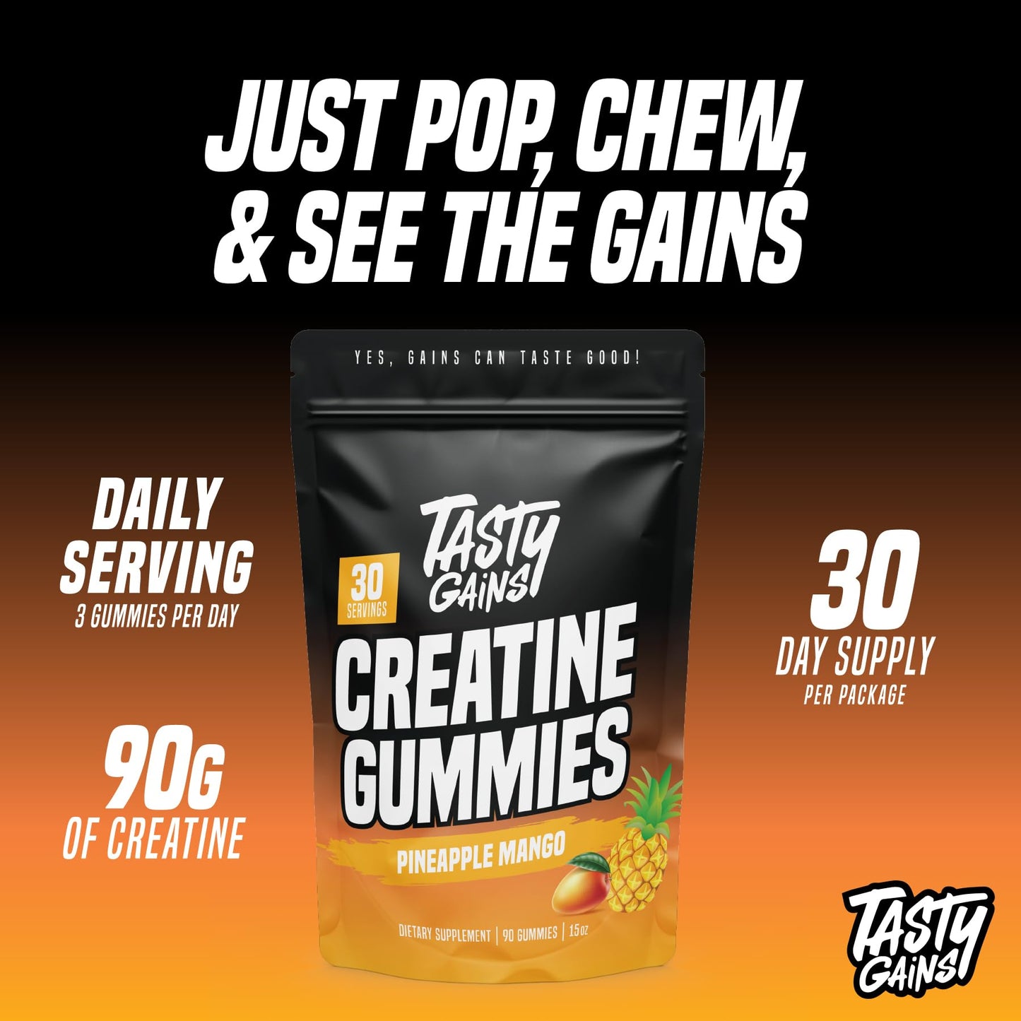 TASTY GAINS Creatine Monohydrate Gummies 90 Count