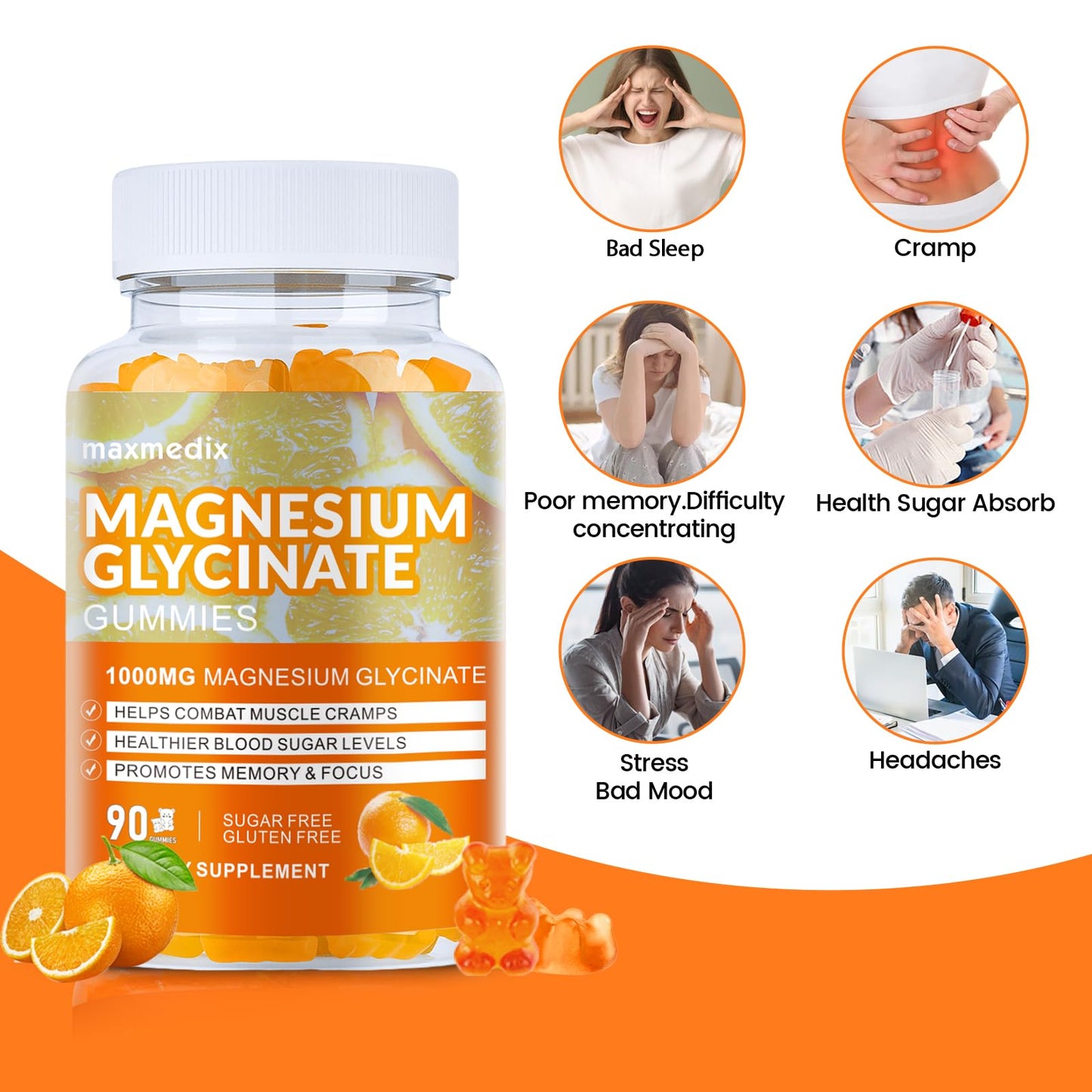 MaxMedix Magnesium Glycinate Gummies 1000mg, 90 Count