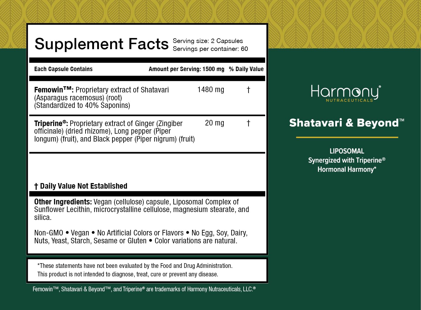 Harmony Nutraceuticals Shatavari & Beyond Liposomal Extract with Triperine Capsules 120