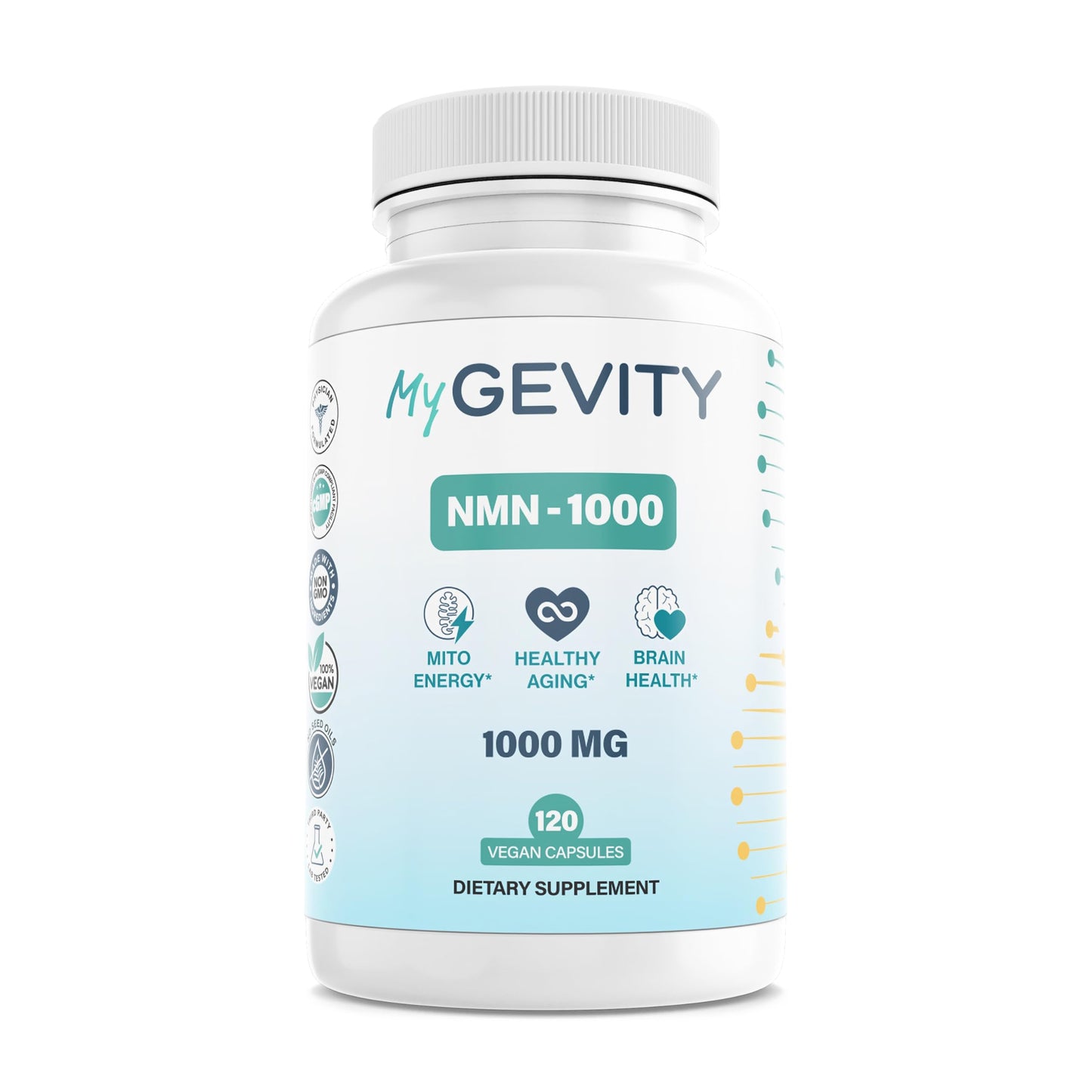 MyGevity NMN 1000mg – 99%+ Purity Verified, Nicotinamide Mononucleotide for NAD+ Support & Healthy Aging – Physician Formulated, Vegan, Non-GMO, No Seed Oils, cGMP Made in USA – 120 Capsules