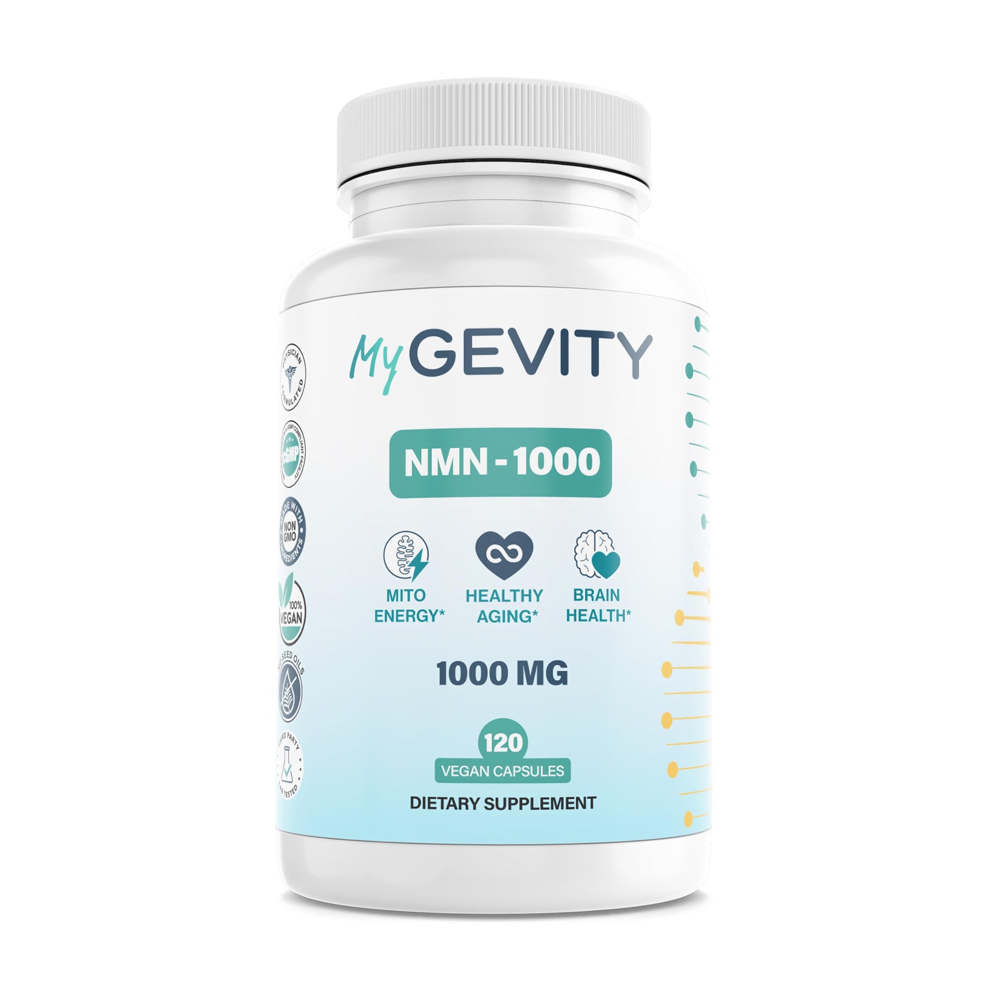 MyGevity NMN 1000mg – 99%+ Purity Verified, Nicotinamide Mononucleotide for NAD+ Support & Healthy Aging – Physician Formulated, Vegan, Non-GMO, No Seed Oils, cGMP Made in USA – 120 Capsules