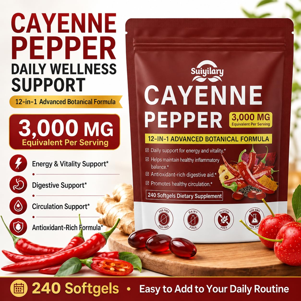 Suiyilary Cayenne Pepper Softgels 300 Count