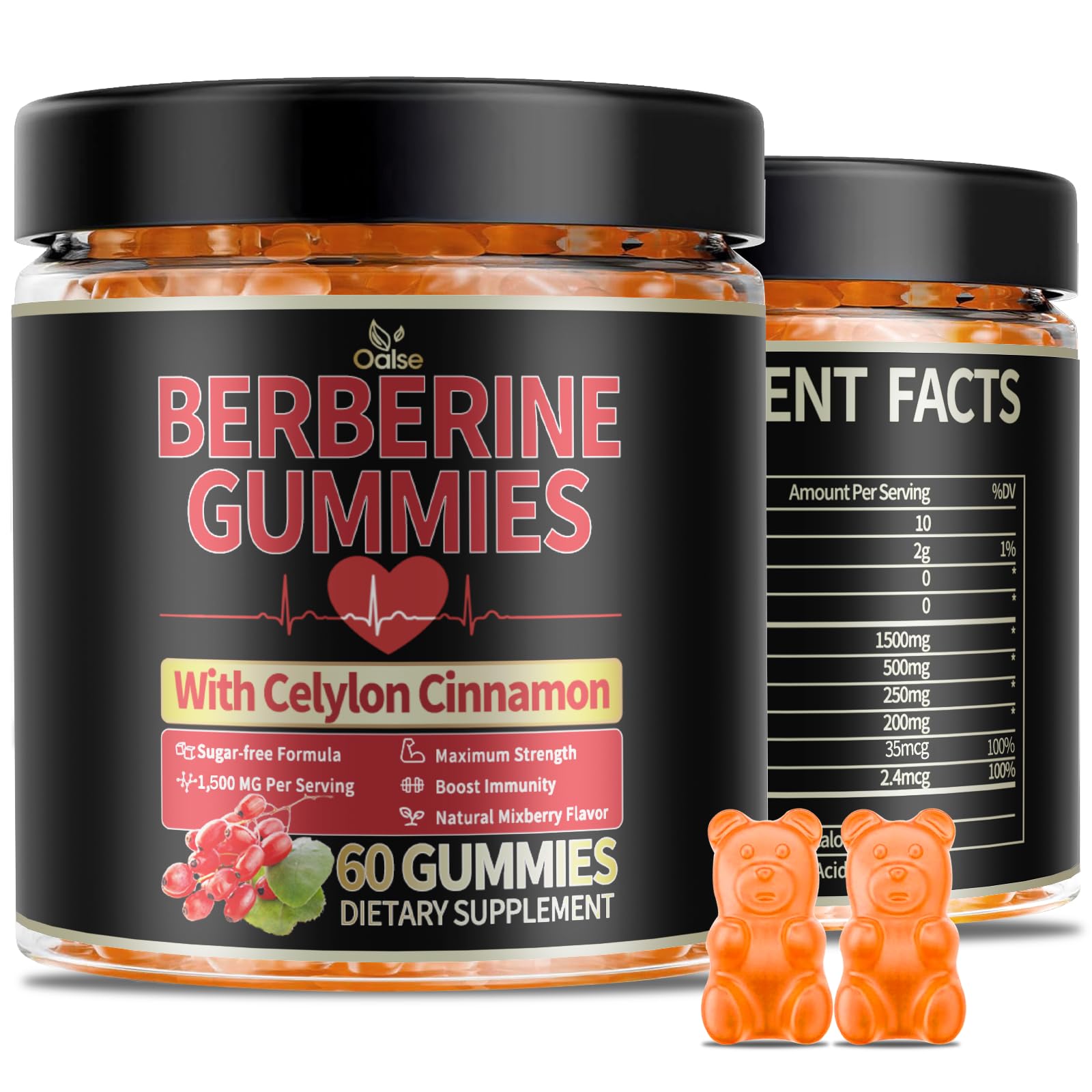 OALSE Berberine Gummies with Berberine HCI, Milk Thistle, Ceylon Cinnamon, 60 Count