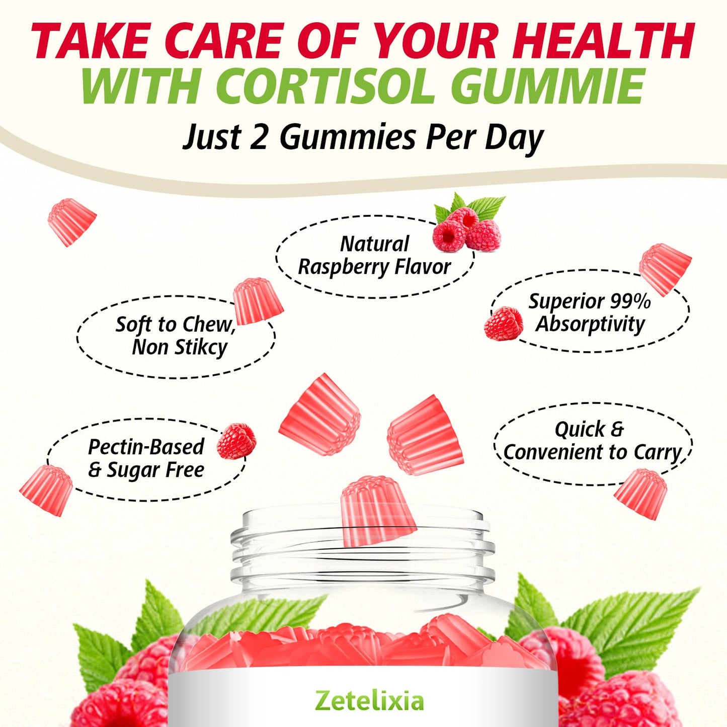Zetelixia Cortisol Gummies for Women, 60 Count