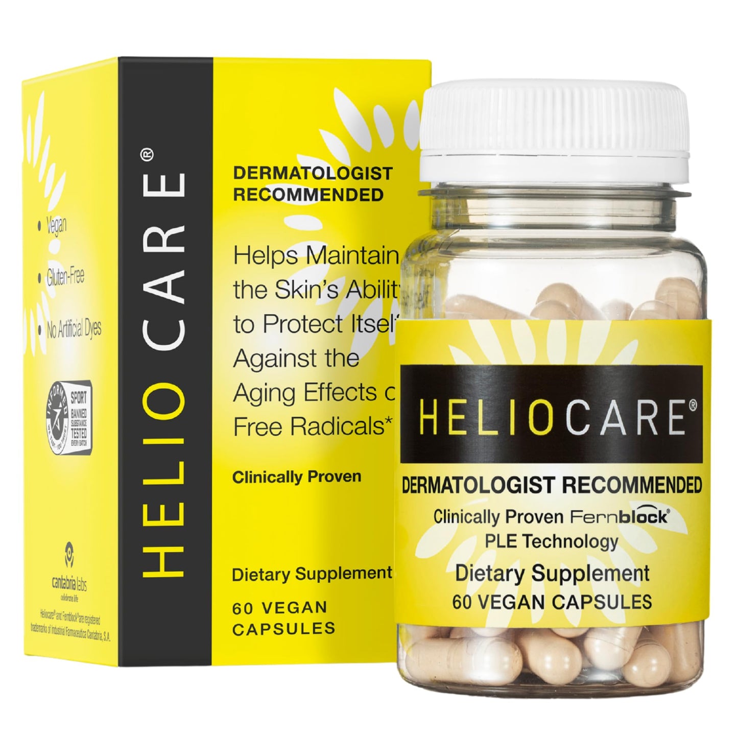 Heliocare Skin Care Dietary Supplement 240mg Polypodium Leucotomos Extract Capsules, 60 Veggie Capsules