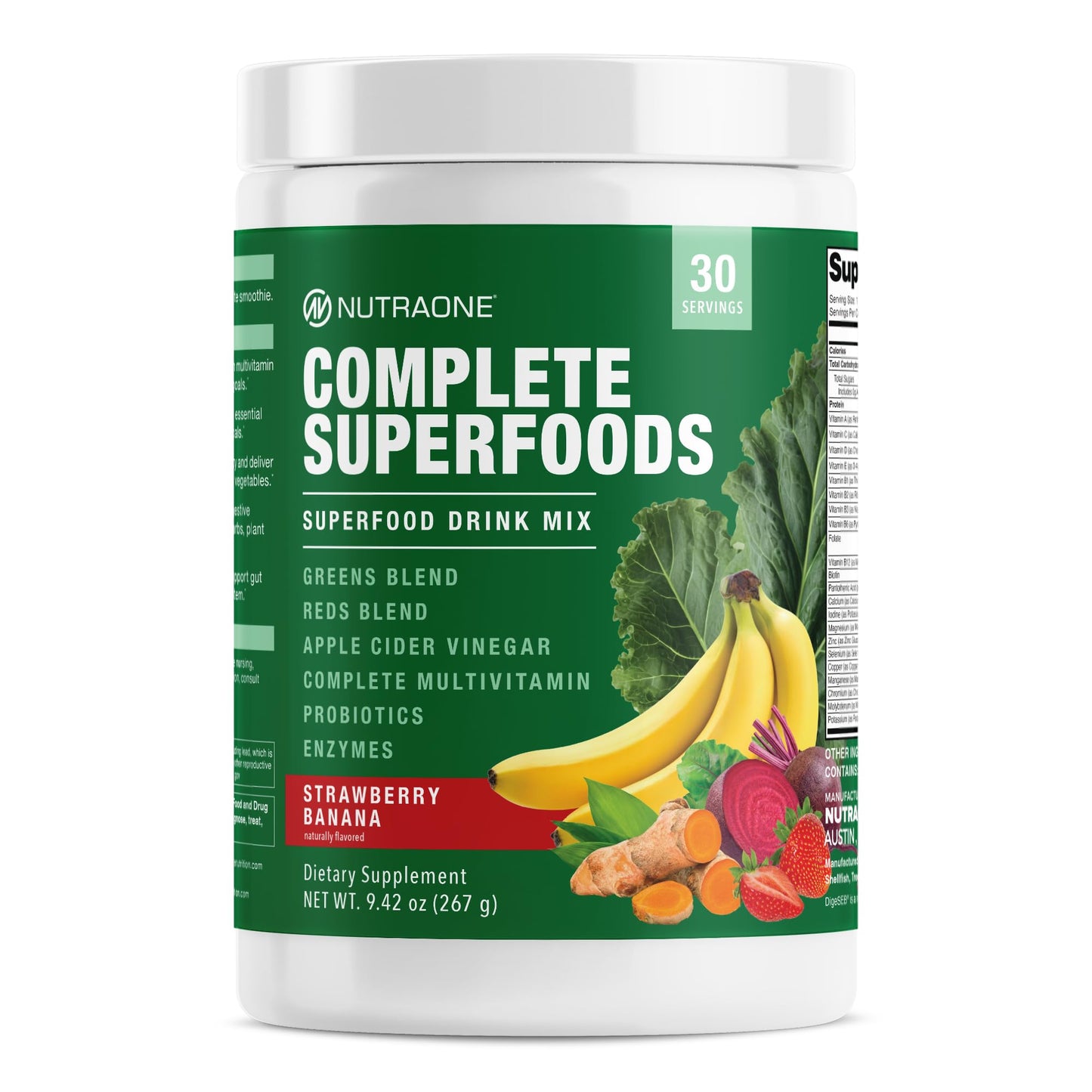 NutraOne Complete Superfoods, Greens & Reds Blend, Apple Cider Vinegar, Digestive Enzyme Blend, Probiotic Blend, Multivitamin, Powder, 9.42 oz