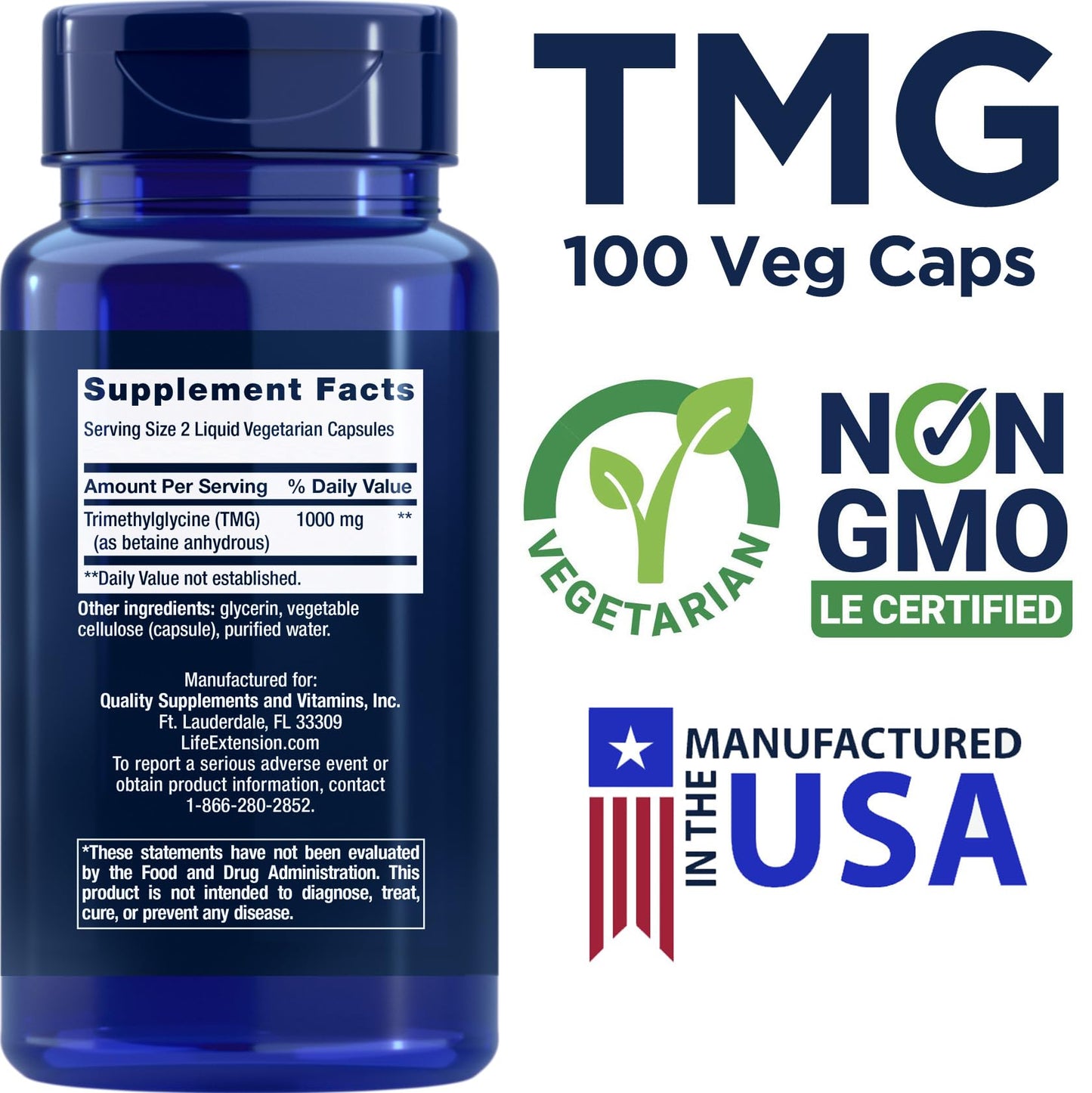 Life Extension TMG 500mg Capsule, 100 Count
