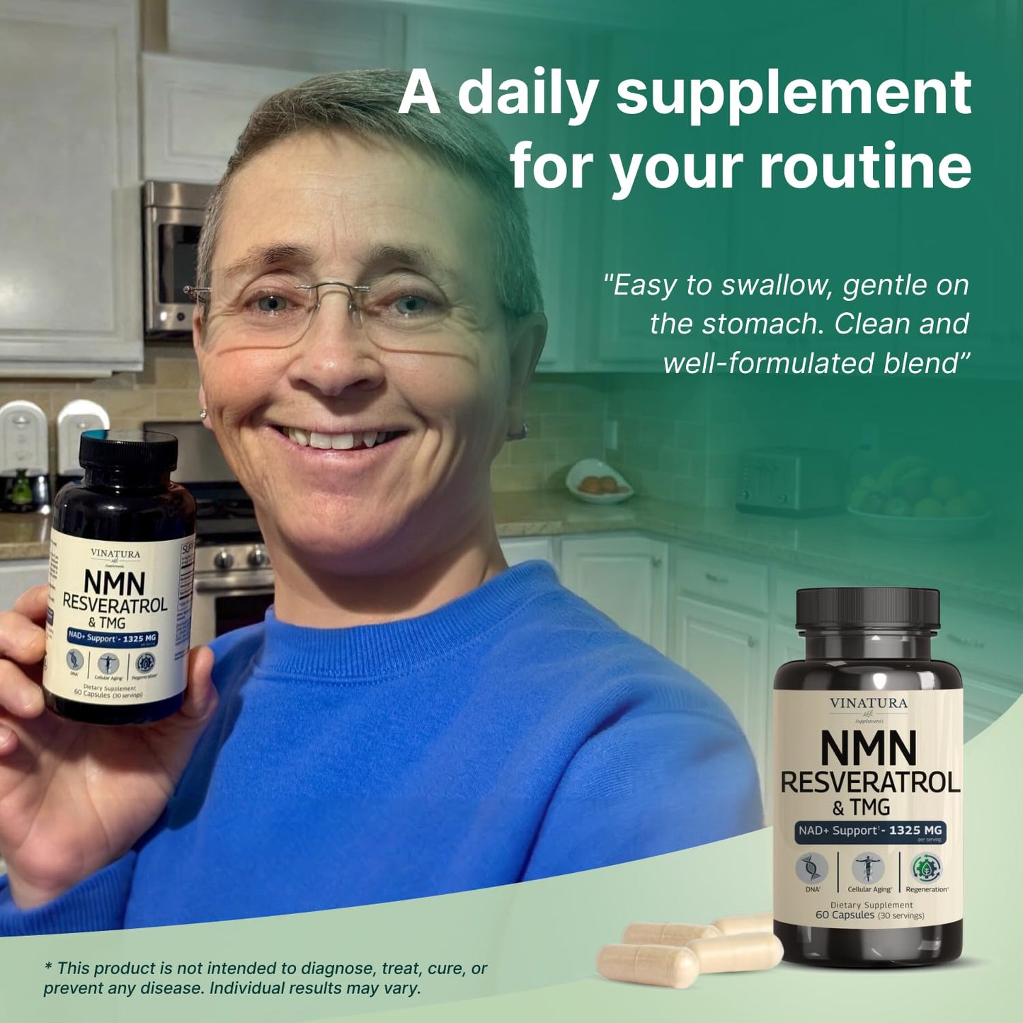 VINATURA NMN Complex Supplement 1325MG - NMN 1000mg with Resveratrol and TMG, Support NAD+ 60 Capsules