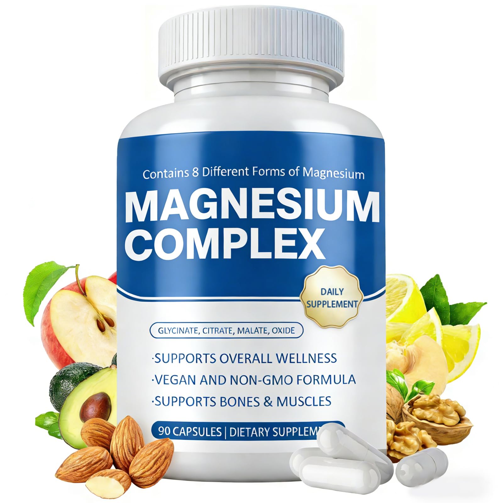 OFHOFH Magnesium Complex Supplement 8 Elemental Magnesium Glycinate, Citrate, Malate, Oxide Capsule 90 Count