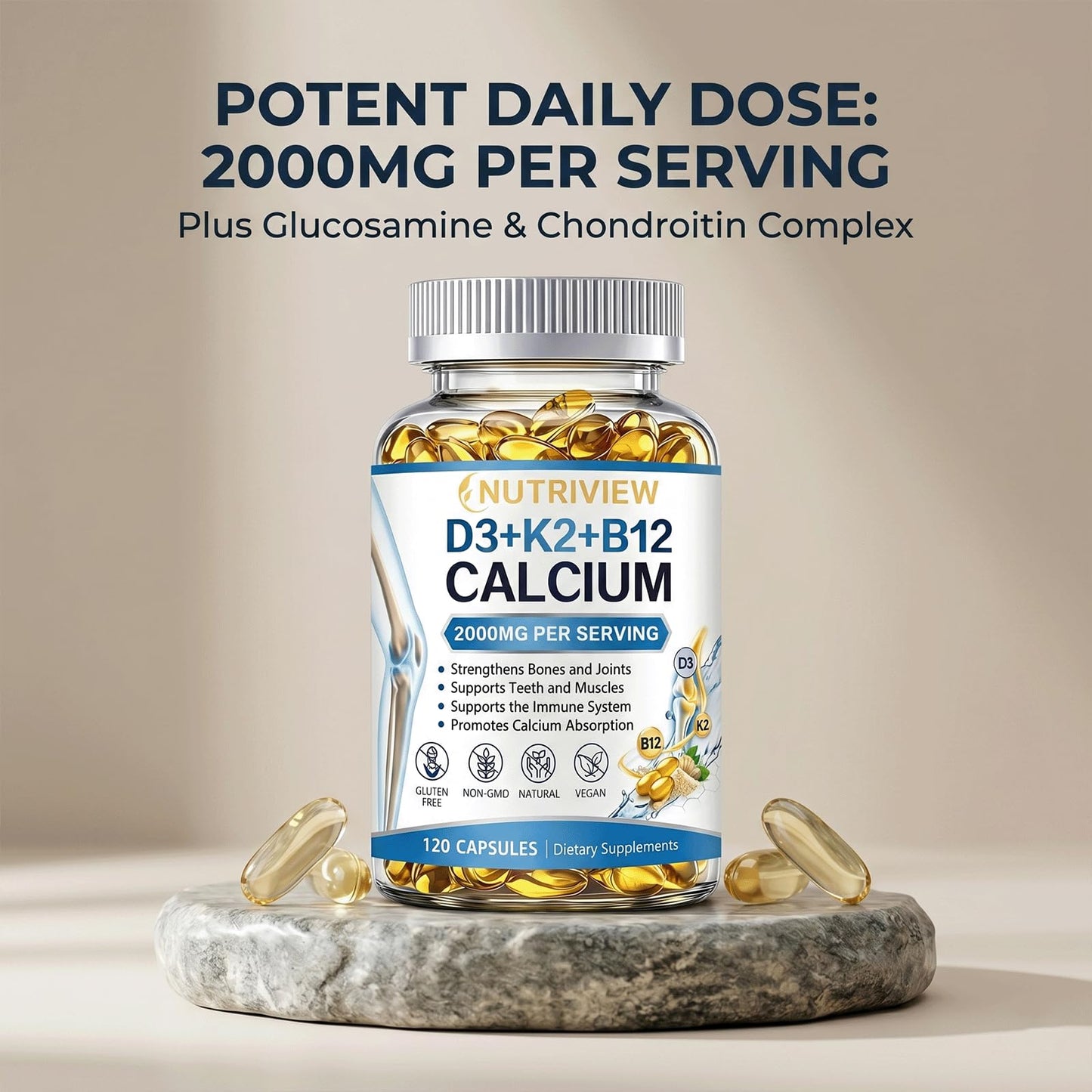 Nutriview Calcio D3 K2 B12 Softgels, 120 Softgels