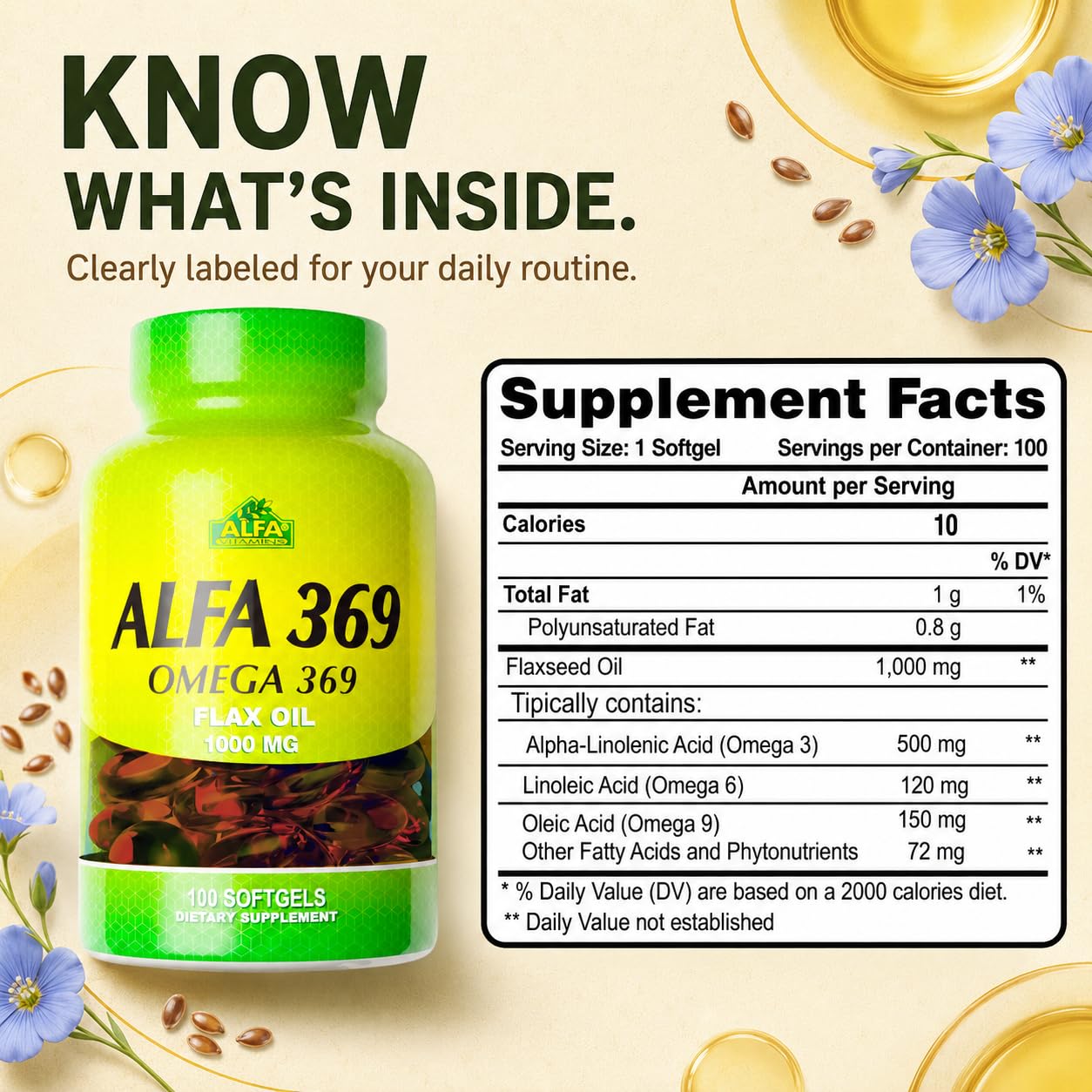 ALFA VITAMINS Alfa 3-6-9 1000 Mg Nutrition Supplement Softgels 100