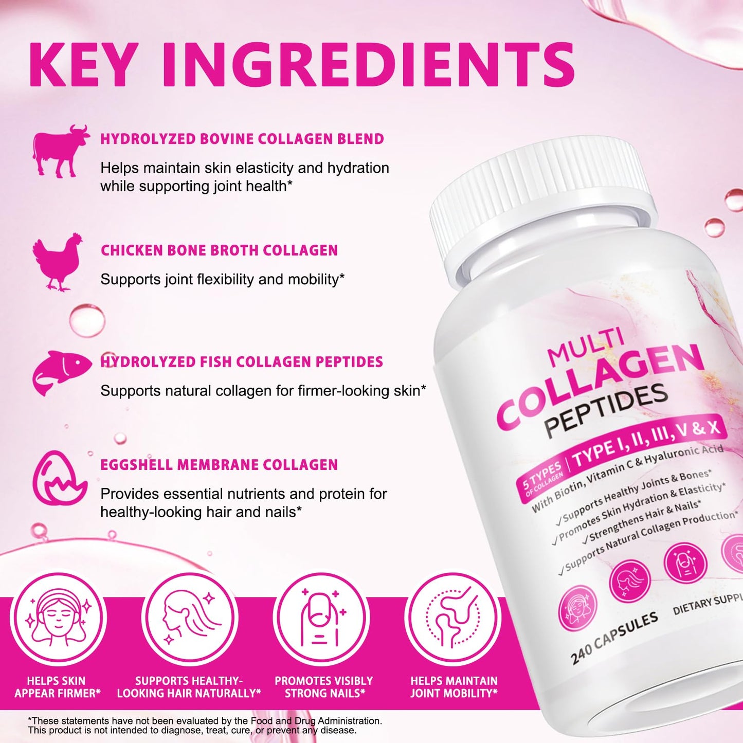 KITNOBLIS Collagen Capsules 240 Count