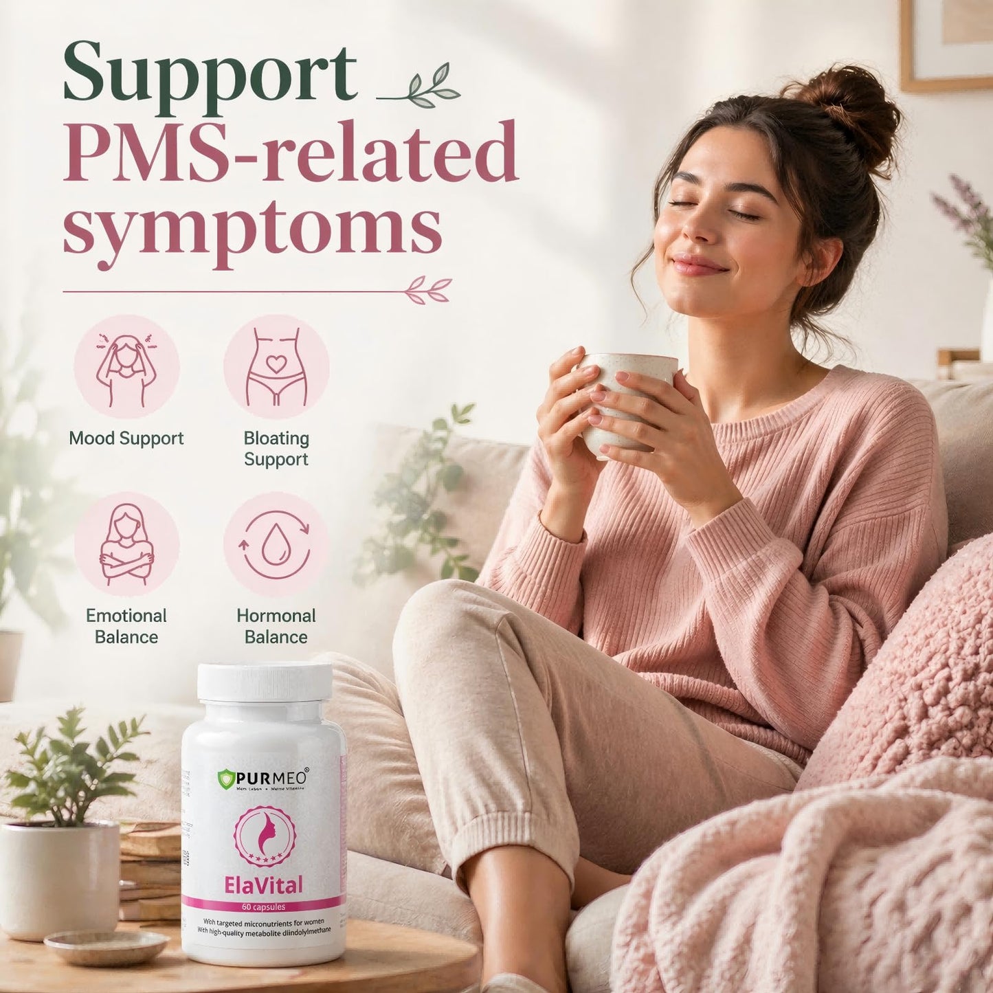 purmeo Women Hormone Balance, Energy and Beauty Support DIM, Natural Herbal Capsules with Vitamin B Complex, Gluten-Free, GMO-Free, Vegan, 60 Capsules
