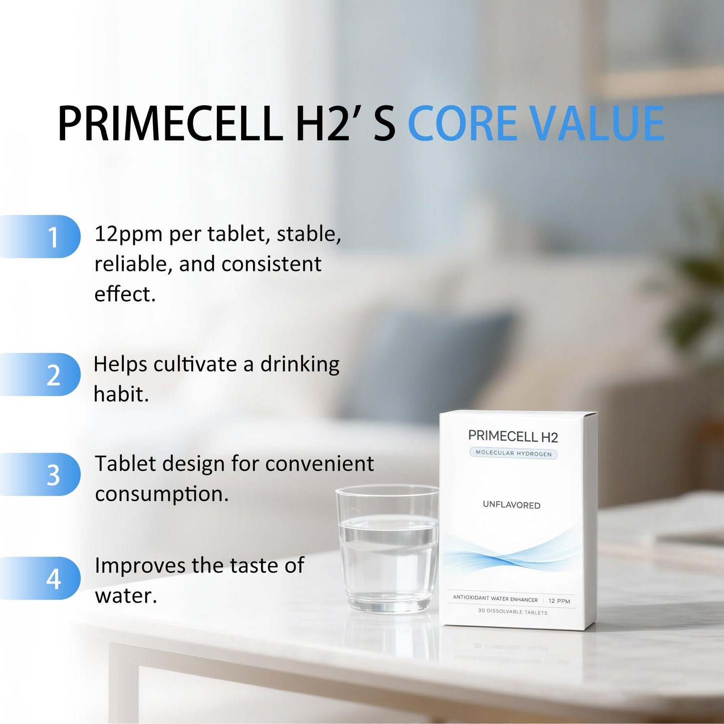Qoenba PrimeCell H2 Molecular Hydrogen Water Tablets with Magnesium – Antioxidant & Cellular Health Support, 30 Tablets
