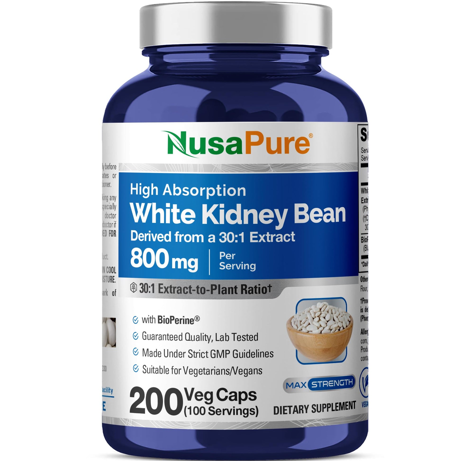 NusaPure White Kidney Beans Capsules 800 mg, 200 Veg Capsules
